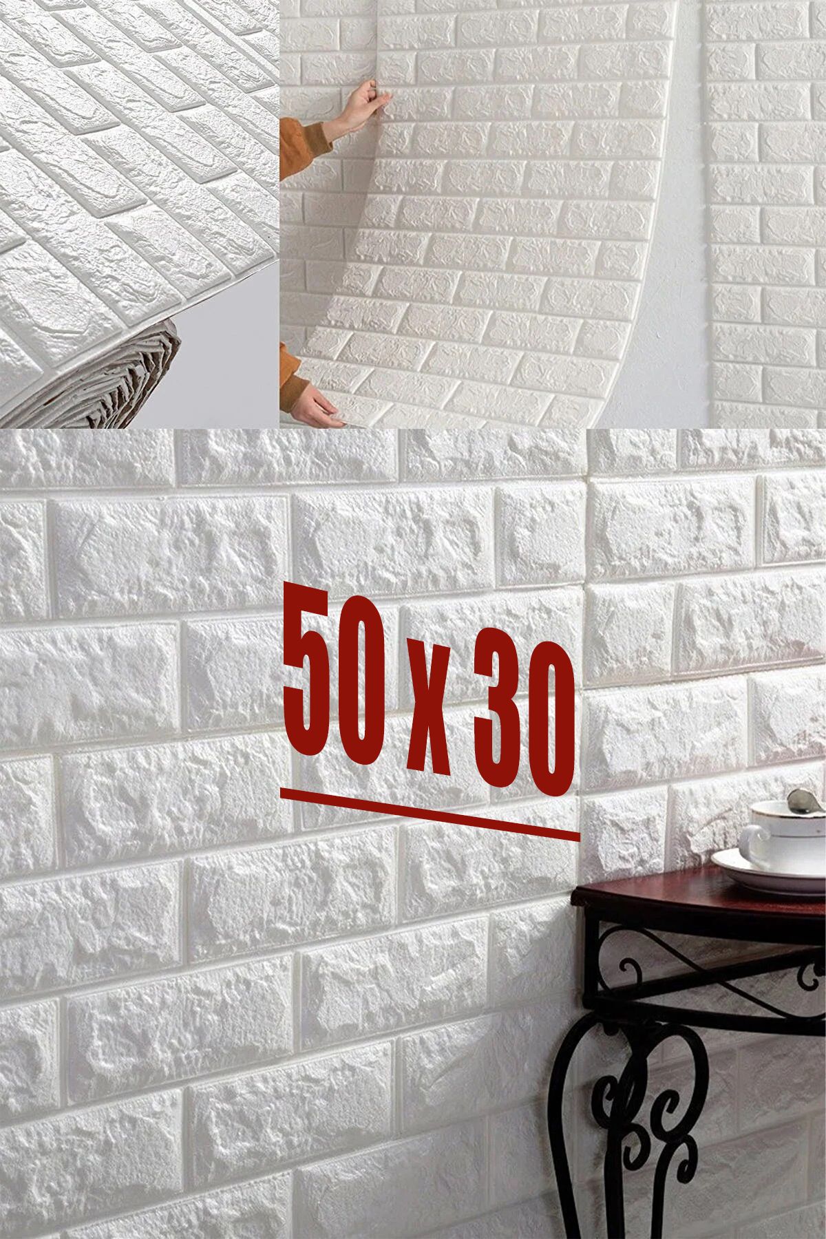 Bien Home 50 x 30 Cm 0,17 M² Kendinden Yapışkanlı Duvar Esnek Köpük Paneli Sticker 3D Boyutlu Desen Beyaz