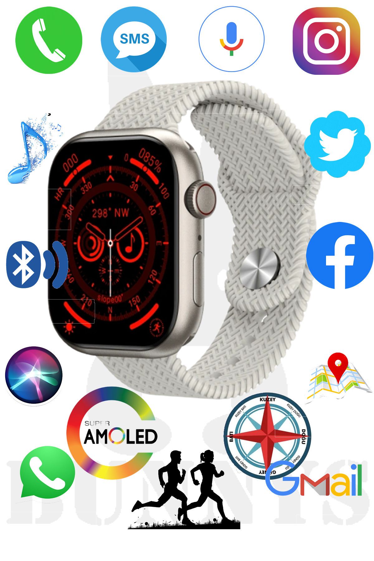 Bunnys Lenovo Enjoy Uyumlu Akıllı Saat Konuşma Özellikli Watch HK9 PRO 45MM AMOLED EKRAN