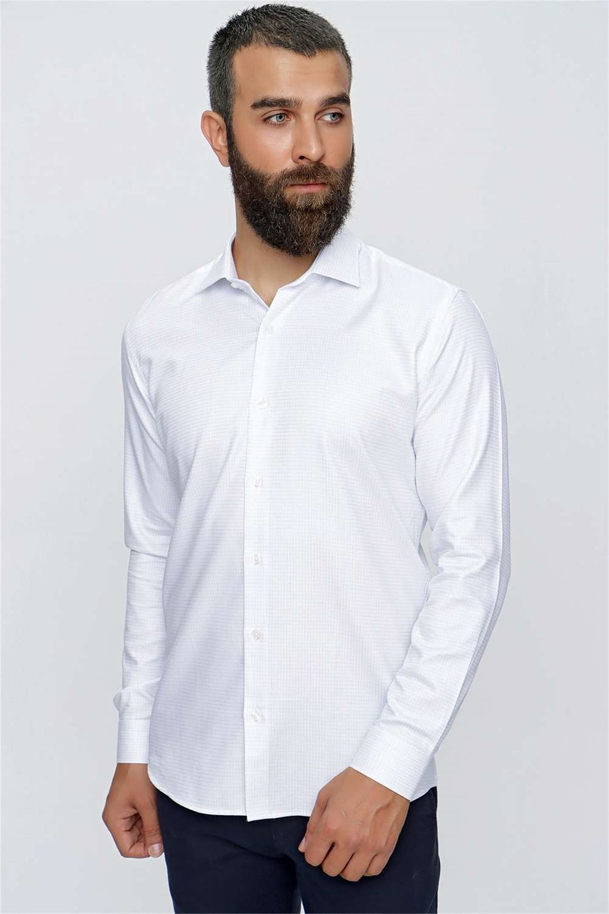 Efor Gk 645 Beyaz-mavi Klasik Gömlek