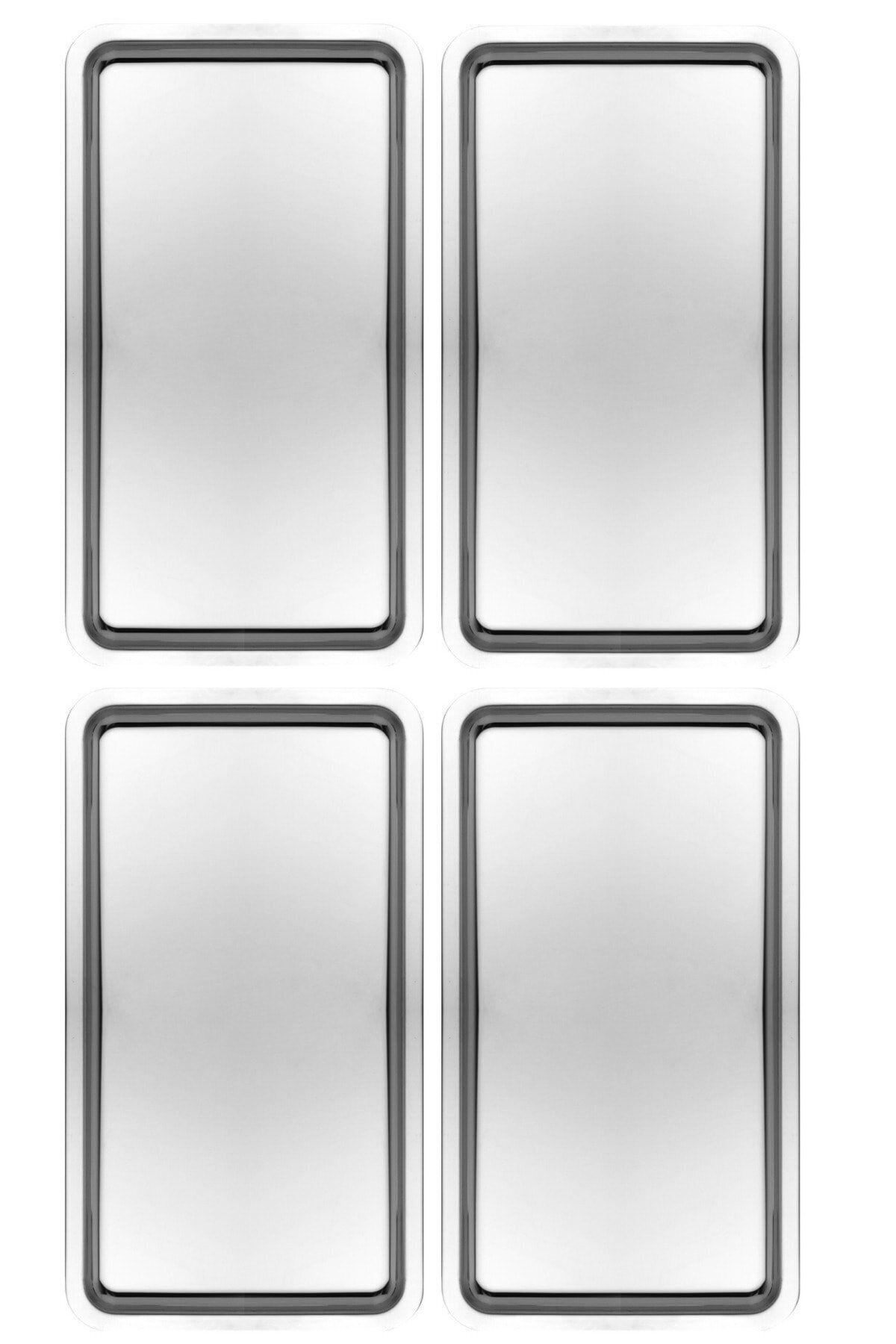 Kitchen Design Lab Paslanmaz Çelik Gümüş Renk Dikdörtgen Geniş Metal Düz Sunum Tepsisi Çay Kahve Tatlı Sunum 4 Adet