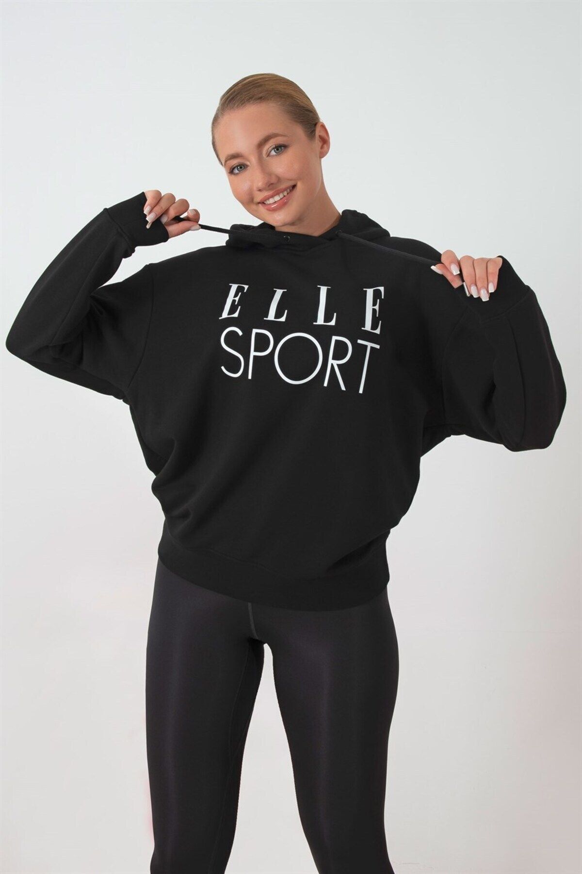 Elle Sport Beyaz Baskılı Kadın Kapüşonlu Sweatshirt