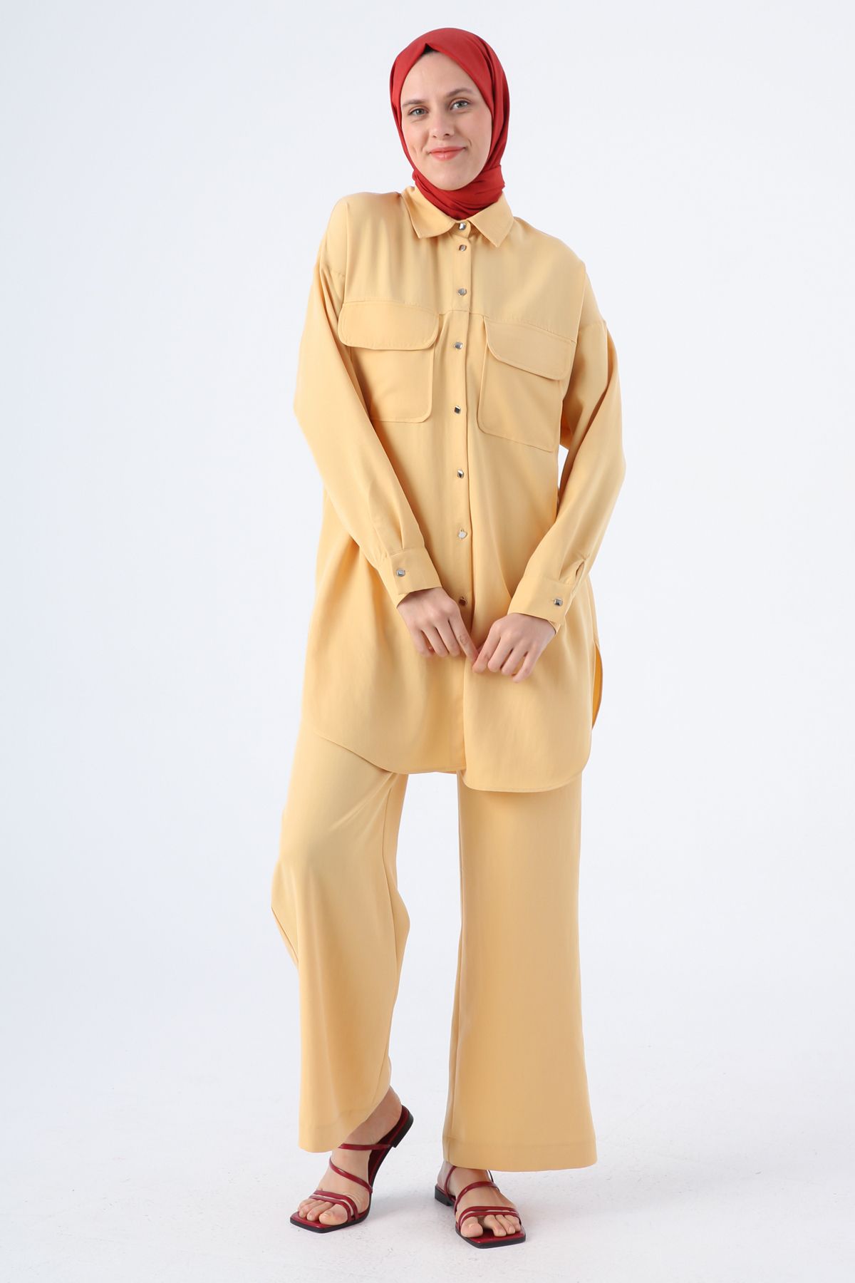 ALLDAY Sarı Kapaklı Cepli Gömlek Pantolon Takım