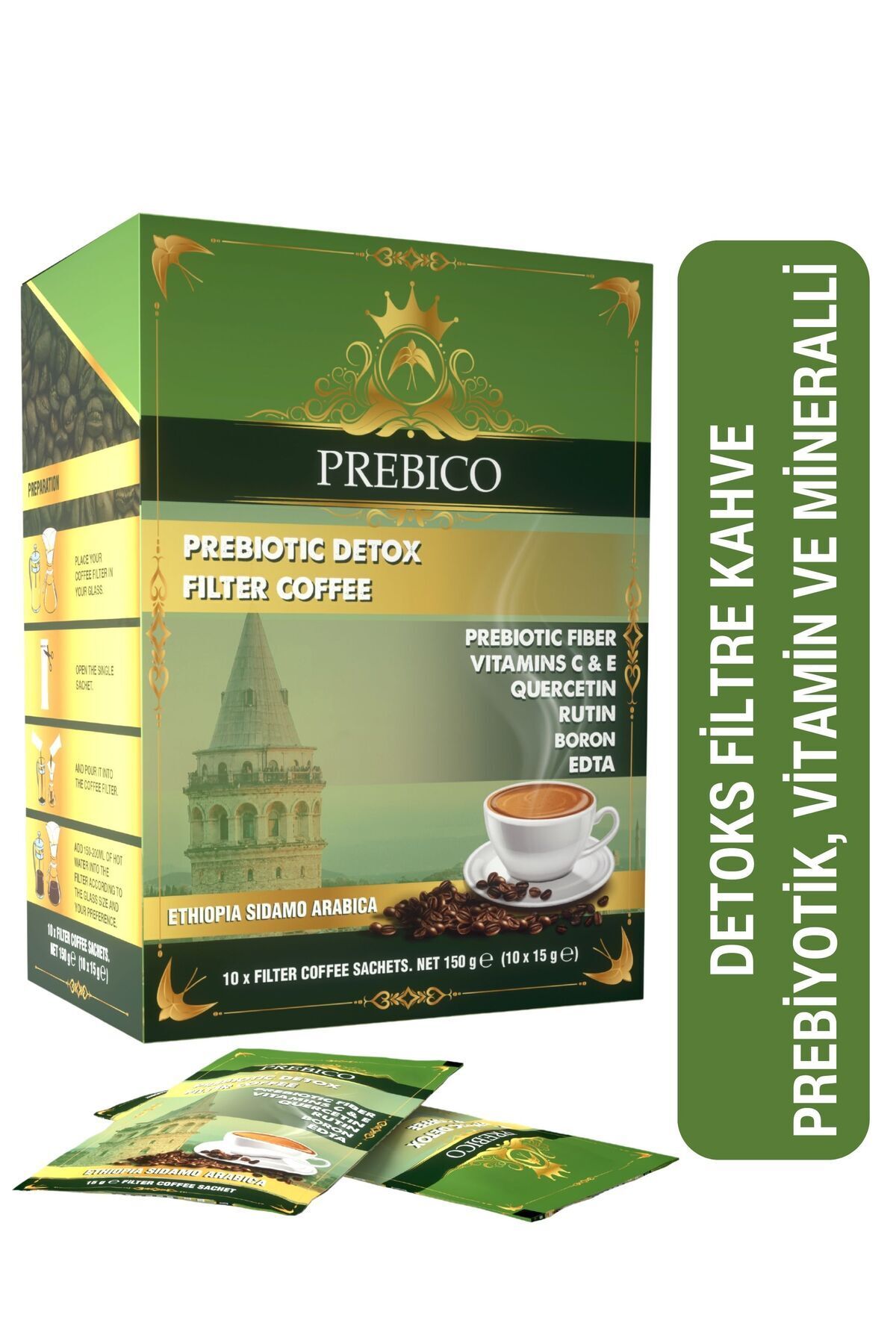 Prebico Prebiyotik, Detoks, Hindiba, Vitamin Ve Mineral Içeren Zayıflamaya Yardımcı Filtre Kahvesi