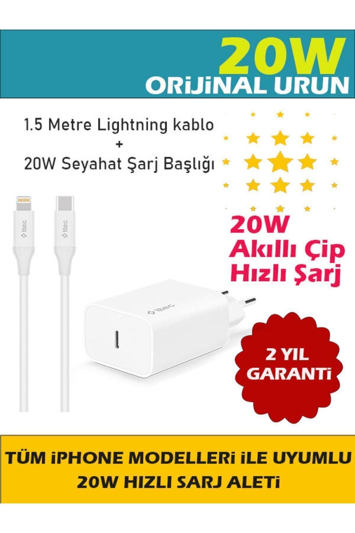 Ttec Orijinal Iphone 20w (14, 13, 12, 11, X, 8, 7) Uyumlu Güç Adaptörü 1.5m Kablo Kablo Koruyucu Hediye