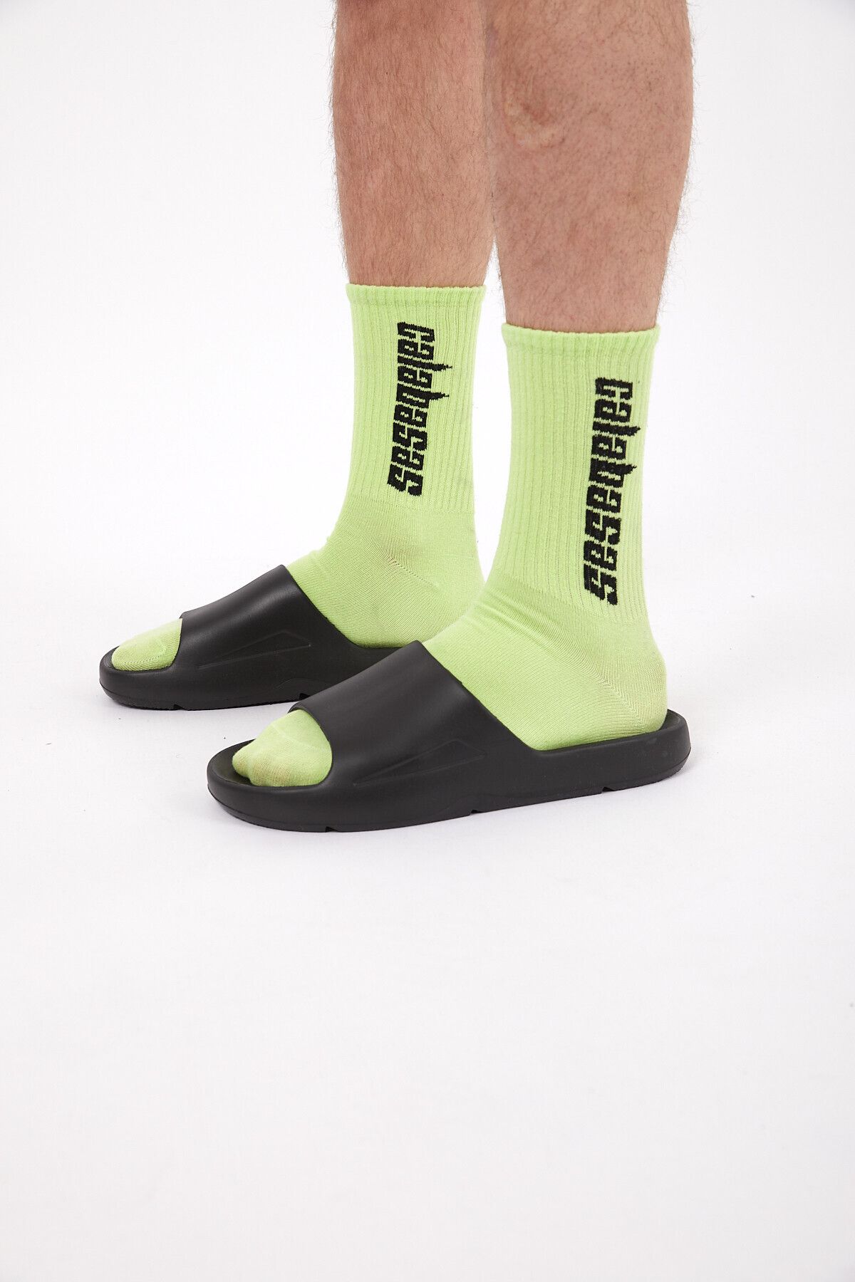 BOSHETTI Unisex Yıkamalı Premium Sloganlı Neon Yeşil 3'lü Paket Spor Çorap