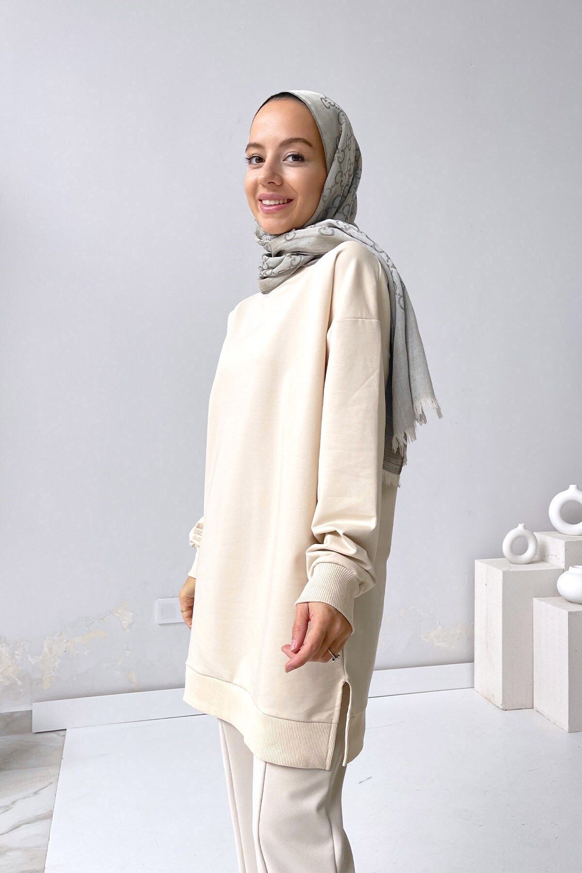 Ka Hijab Basic Tesettür Sweatshirt - Bej