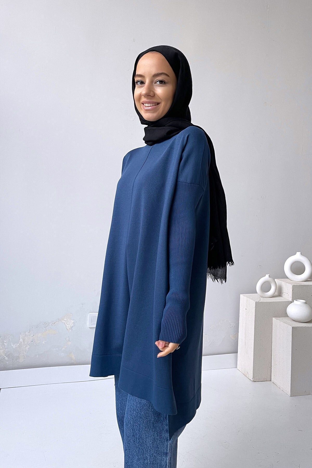 Ka Hijab Mira Merserize Tesettür Tunik - Petrol Mavi