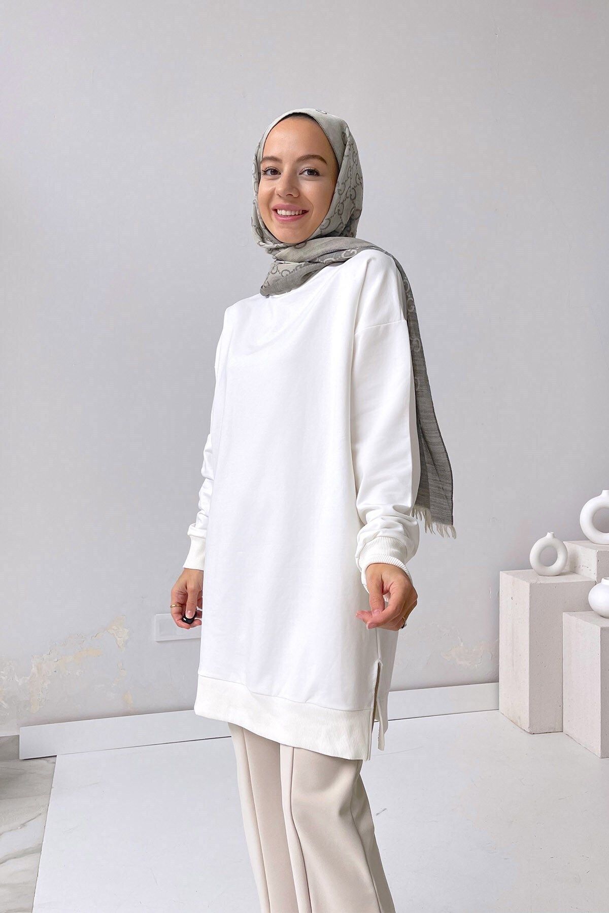 Ka Hijab Basic Tesettür Sweatshirt - Beyaz