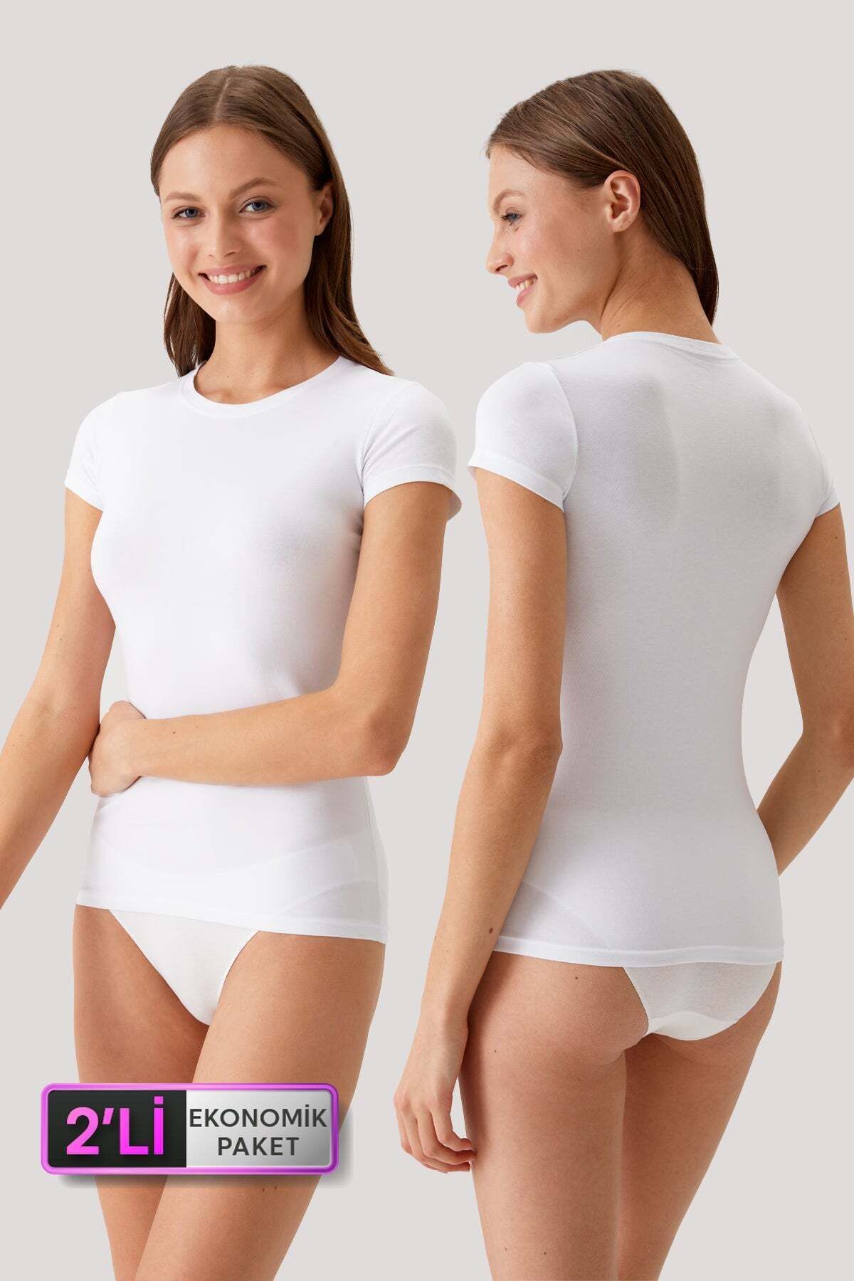 Pierre Cardin 2'li Ekonomik Paket Beyaz 1005 Kısa Kol Basic T-shirt - Atlet