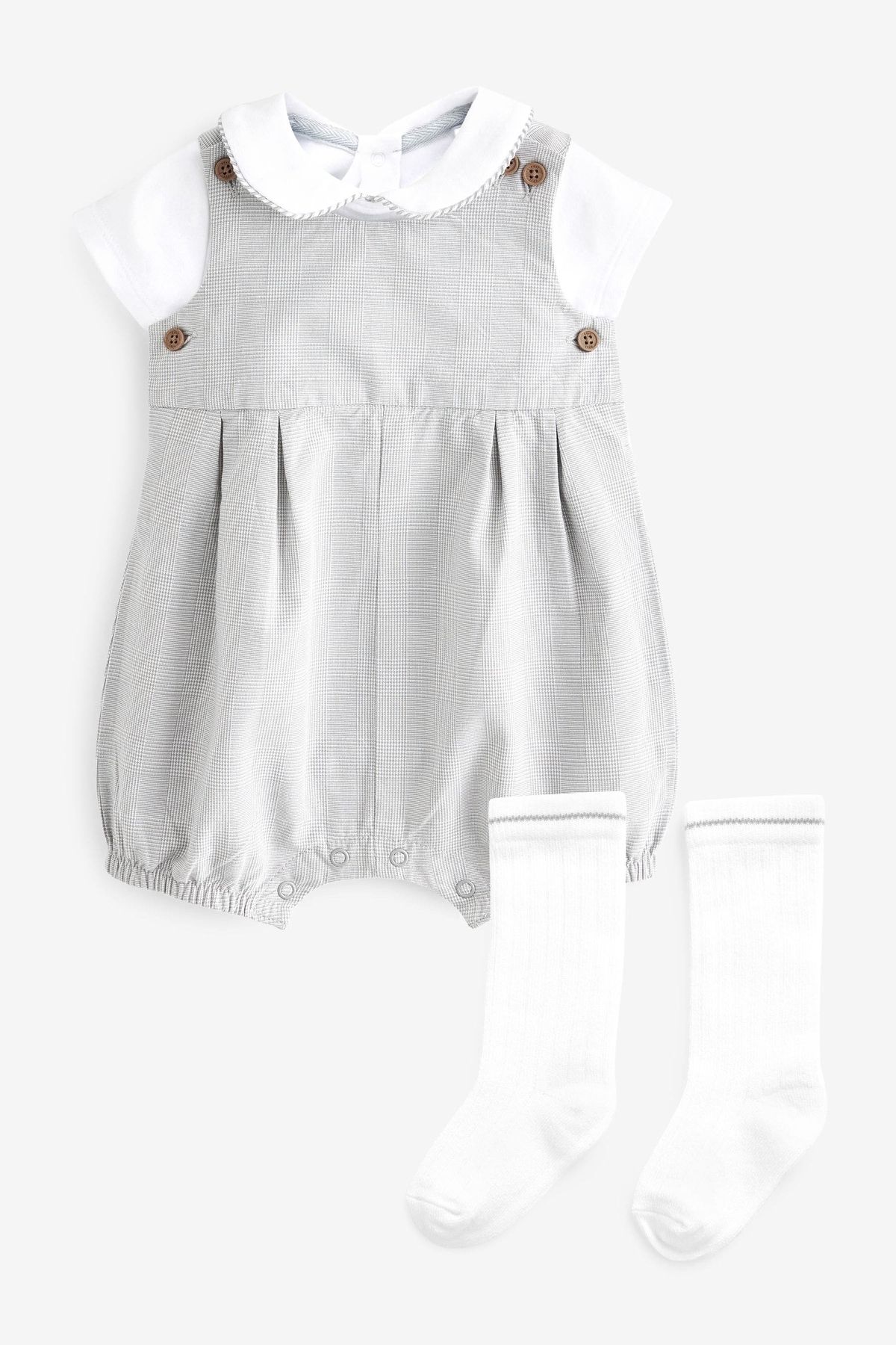 Next Baby % 100 Pamuklu Gri Smart Gömlek Salopet Çorap Set