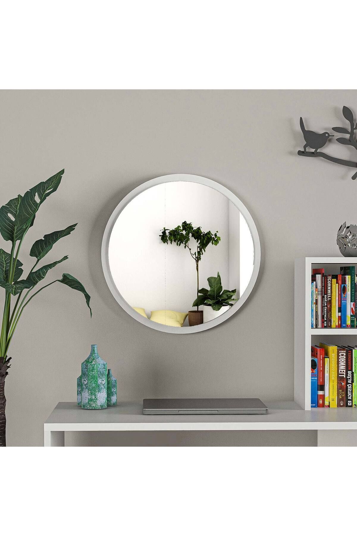 Bofigo 45 Cm Rio Banyo Aynası Dekoratif Lavabo Aynası Yuvarlak Ayna Beyaz