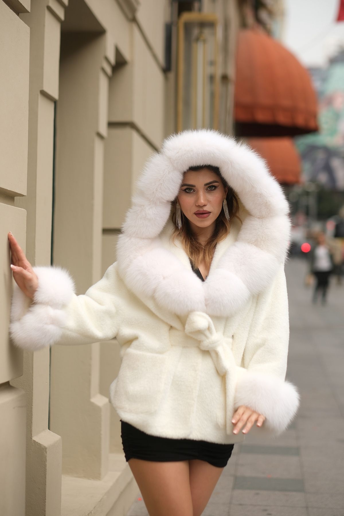 TAMBO Gerçek Kürk Alcantara Kadın Kaban;mont & 100% Real Fox Fur Coat