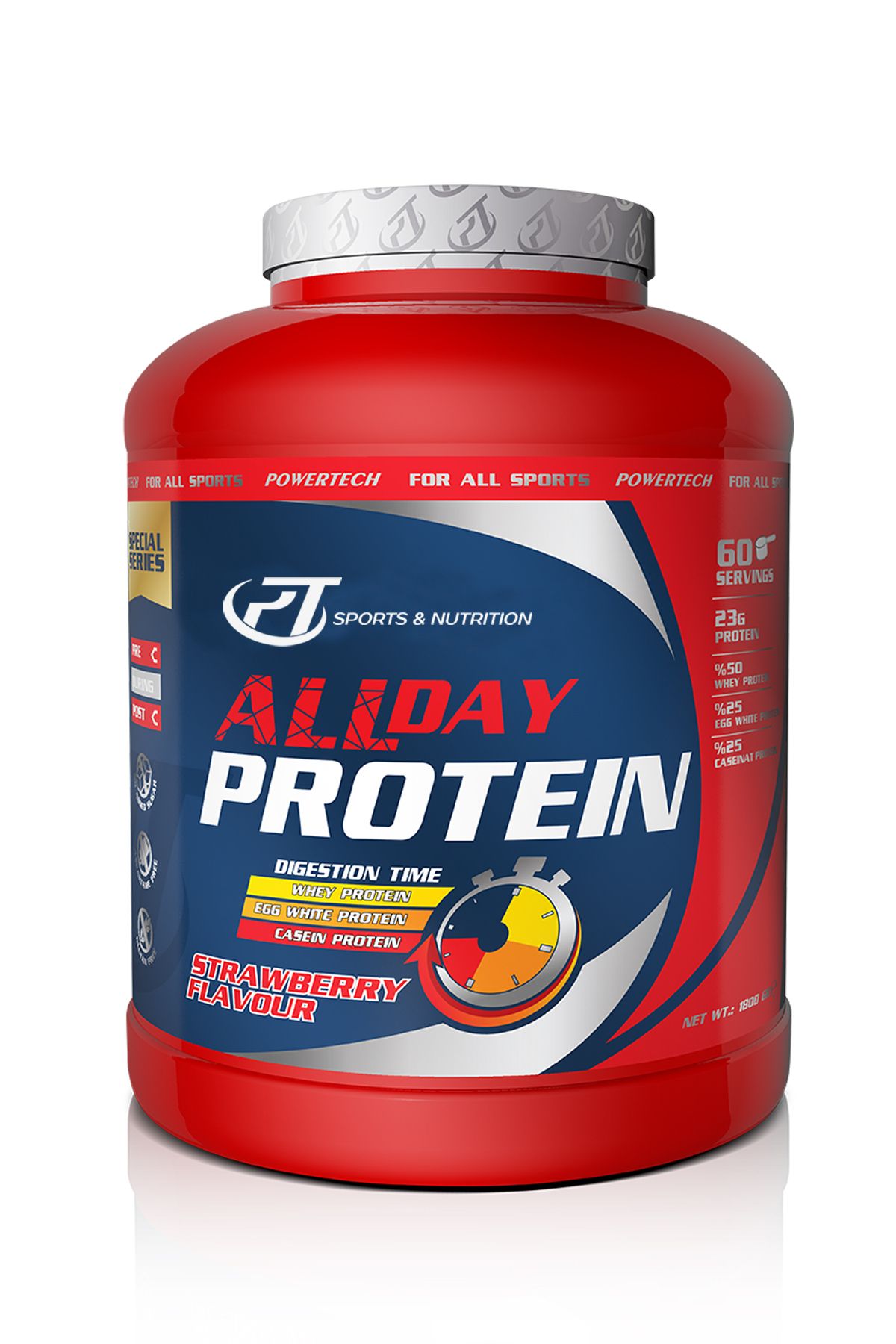 POWERTECH AllDay Protein 1800 gr 60 Servis Çilek Aromalı