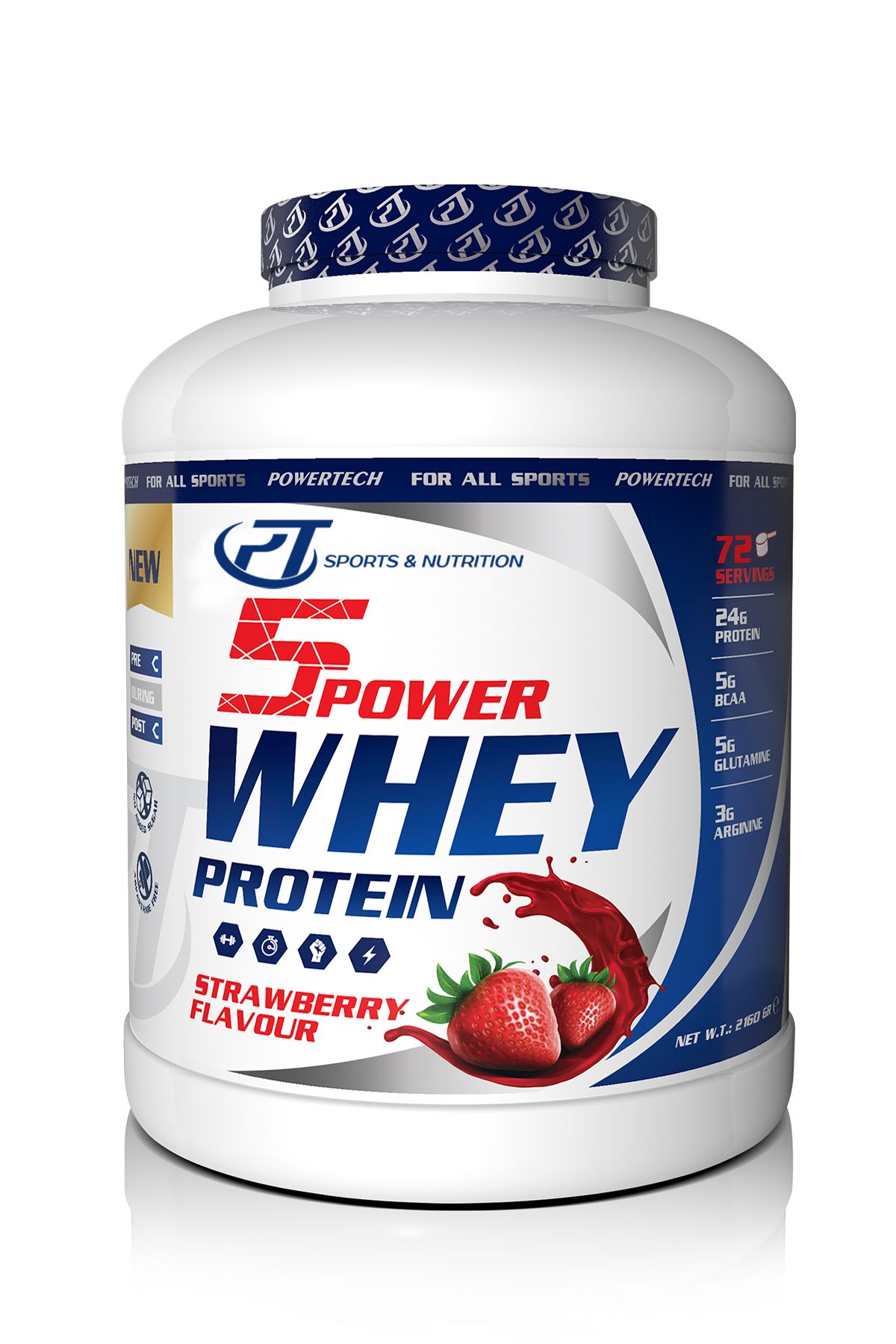 POWERTECH 5Power Whey Protein 2160g Çilek Aromalı Protein Tozu