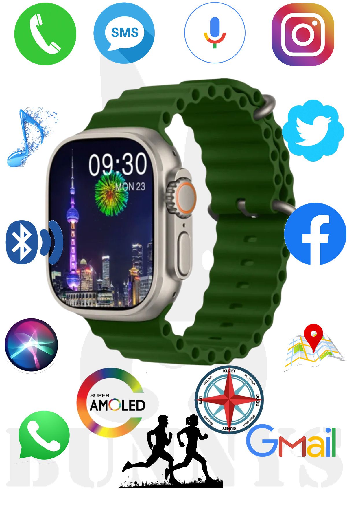 RABBİT STORE Realme Uyumlu Akıllı Saat HK8 PROMAX Watch 8 Ultra 49MM AMOLED EKRAN