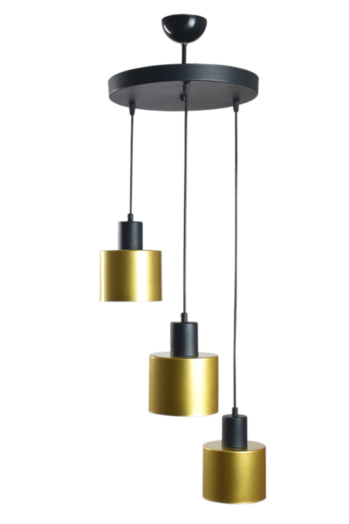 Modavize Teddy Özel Tasarım Modern Cafe Mutfak Salon Metal Siyah Gold 3 lü Sarkıt Avize