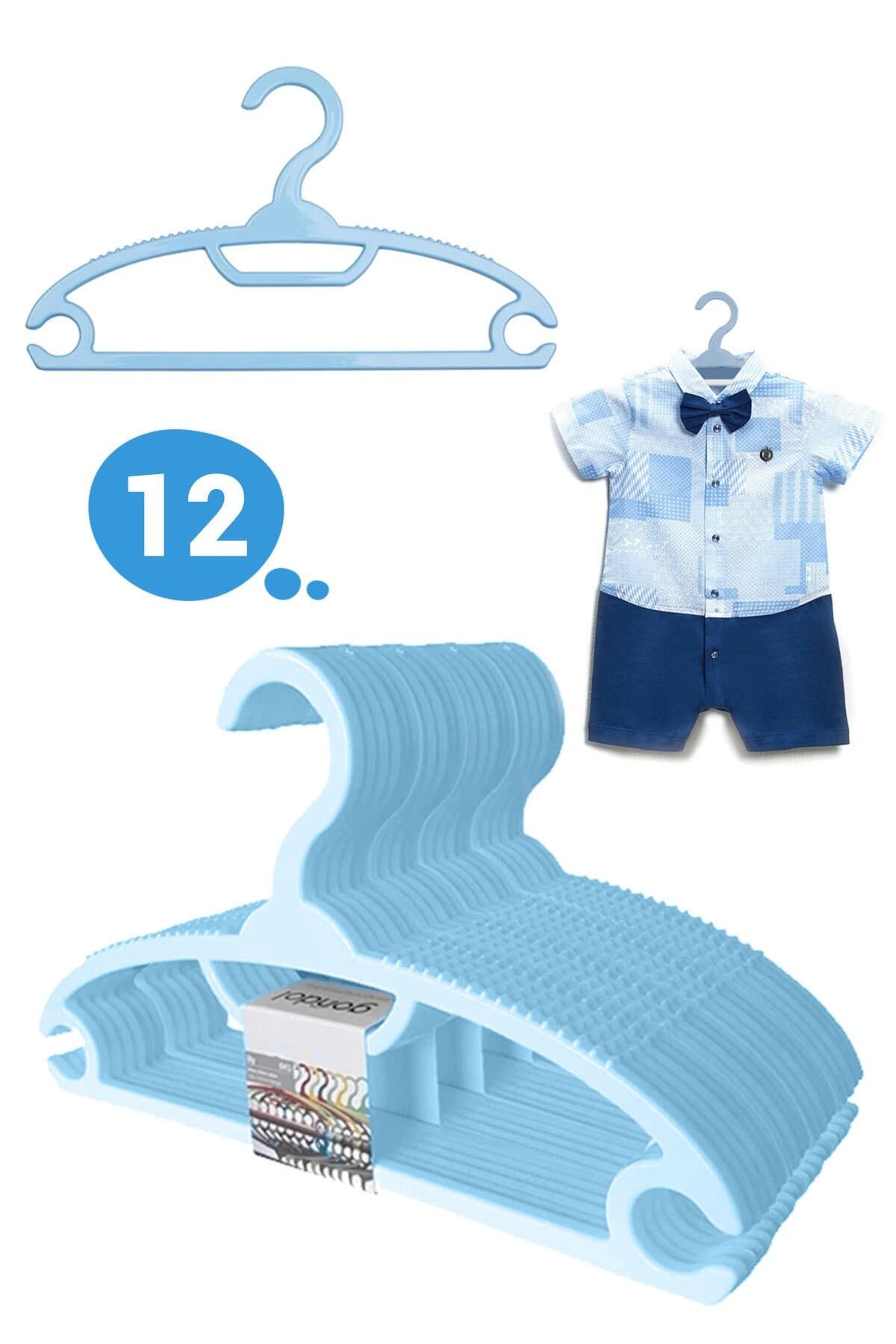 Morpanya Bebek Elbise Askısı Bebek Çocuk Giysi Kıyafet Askısı 12 Adet Gondol Mavi Askı