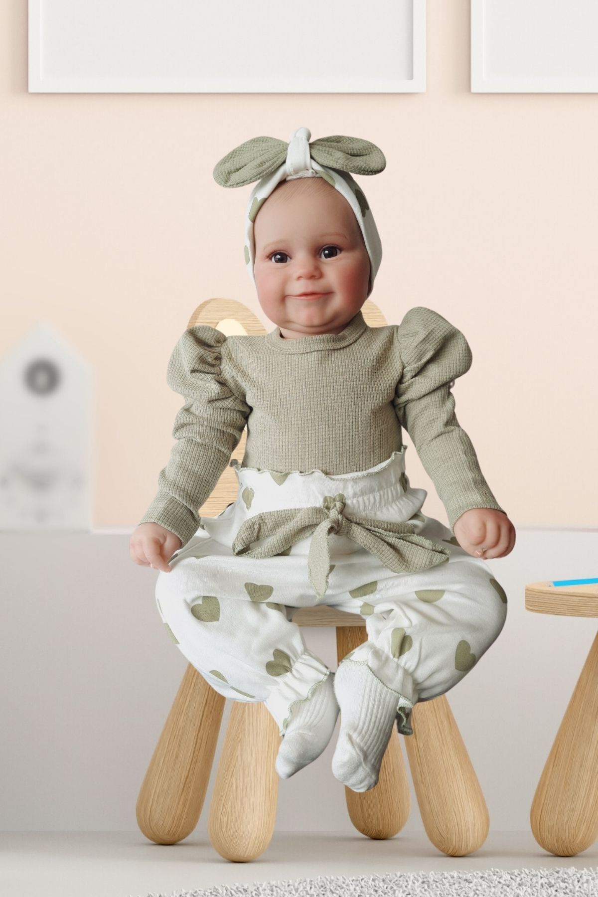 Minytrendy Kız Bebek Karpuz Kol %100 Pamuk Kalp Desenli Kurdela Detaylı Alt üst 2'li Takım