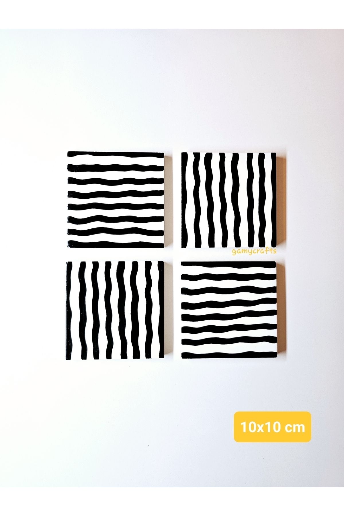 Gamy Crafts Bardak Altlığı - Bardak Altı - El Yapımı Taş Bardak Altı - 4’lü Set Siyah Çizgili - Stone Coasters
