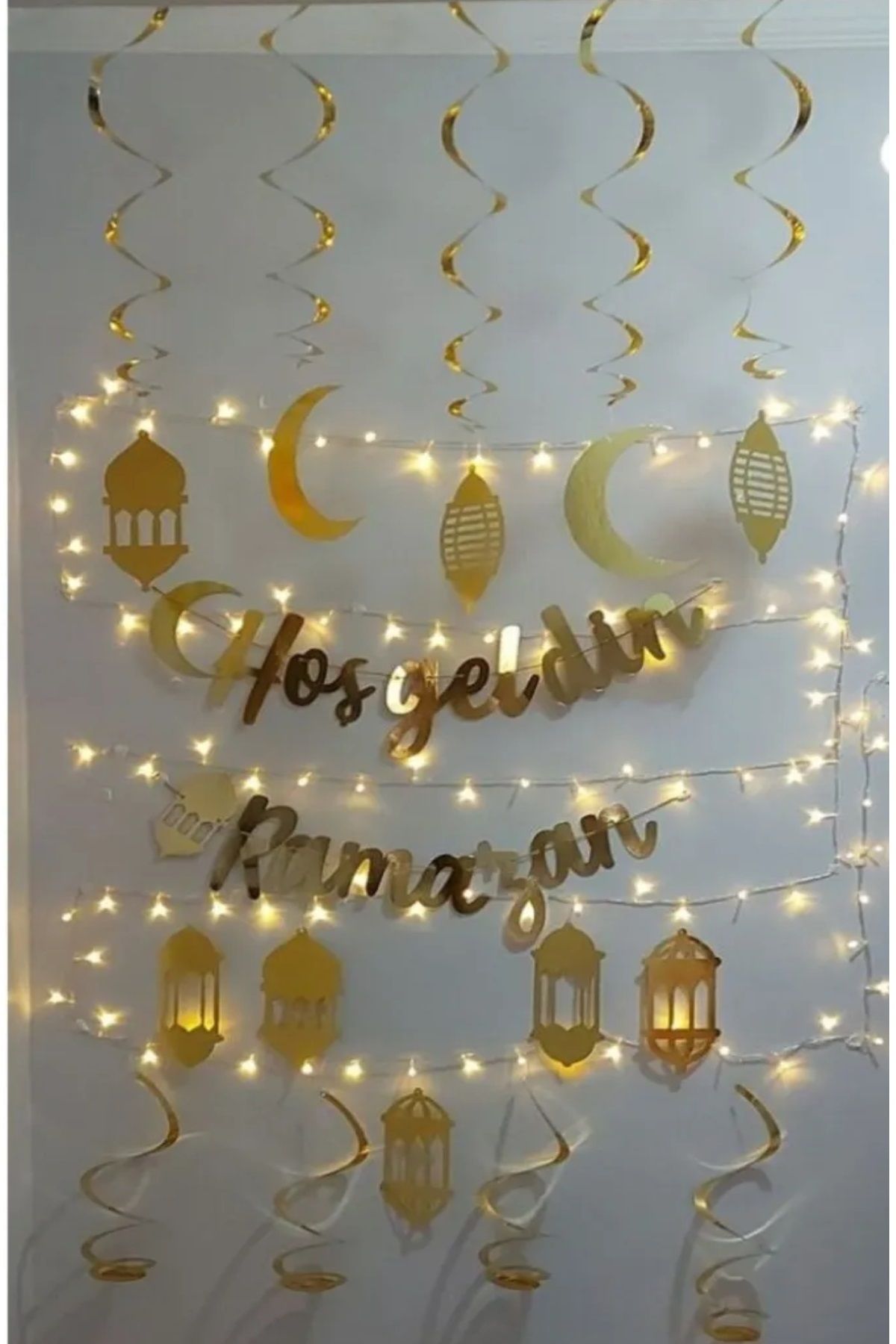 Hayaller Dükkanı 10'lu Tavan Süs ve Hoşgeldin Ramazan Bannner ve Led ışık Ramazan Ayı Süsleme Seti-