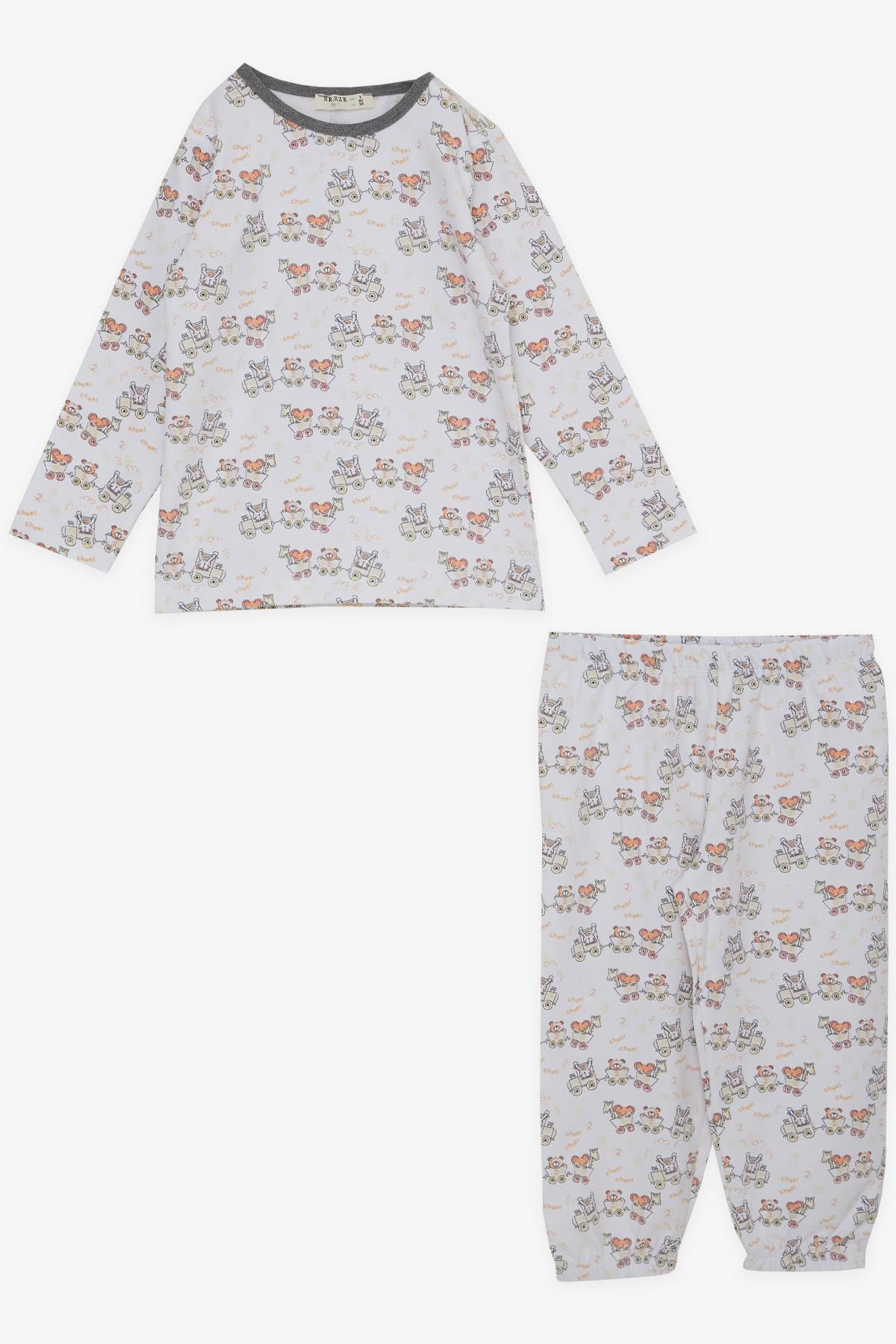 Breeze Girls & Boys Erkek Çocuk Pijama Takımı Havalı Eğlenceli Hayvancıklar Desenli 1-4 Yaş, Ekru