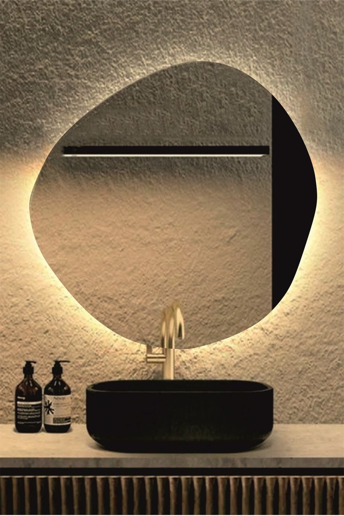 KaraçamDekor Led Işıklı Asimetrik Banyo Ve Konsol Aynası
