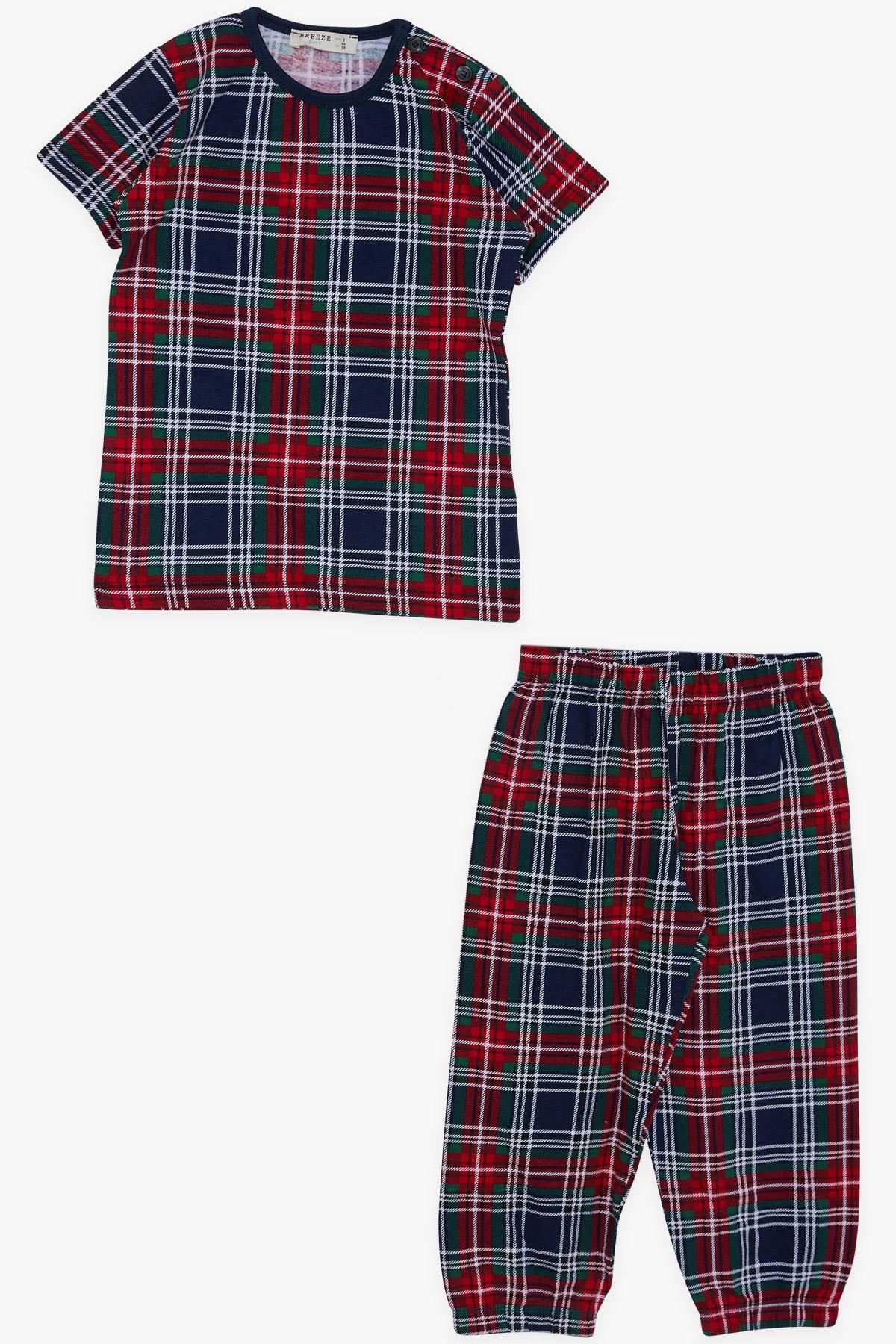 Breeze Erkek Bebek Kısa Kollu Pijama Takımı Ekose Desenli 9 Ay-3 Yaş, Karışık Renk