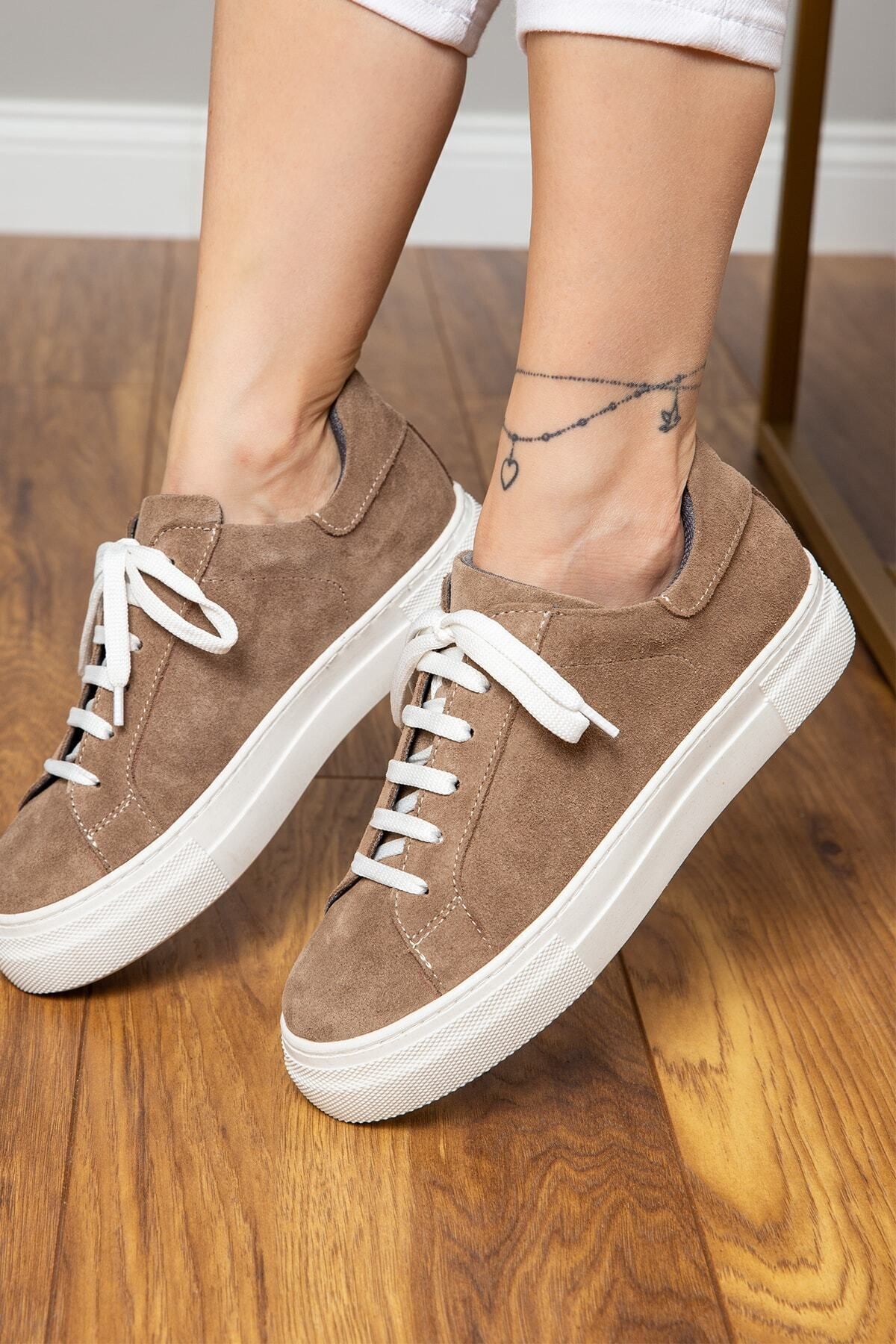Deery Hakiki Süet Vizon Rengi Sneaker Kadın Ayakkabı