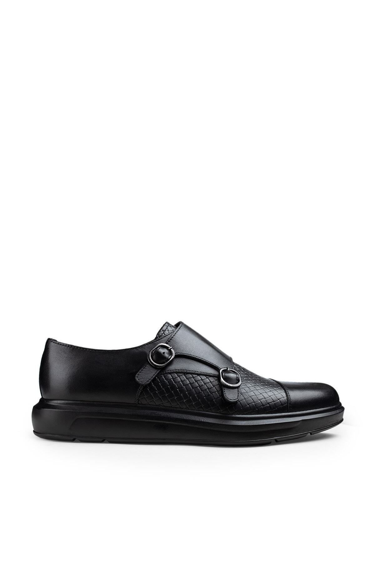 Deery Hakiki Deri Siyah Çift Tokalı Comfort Günlük Erkek Ayakkabı