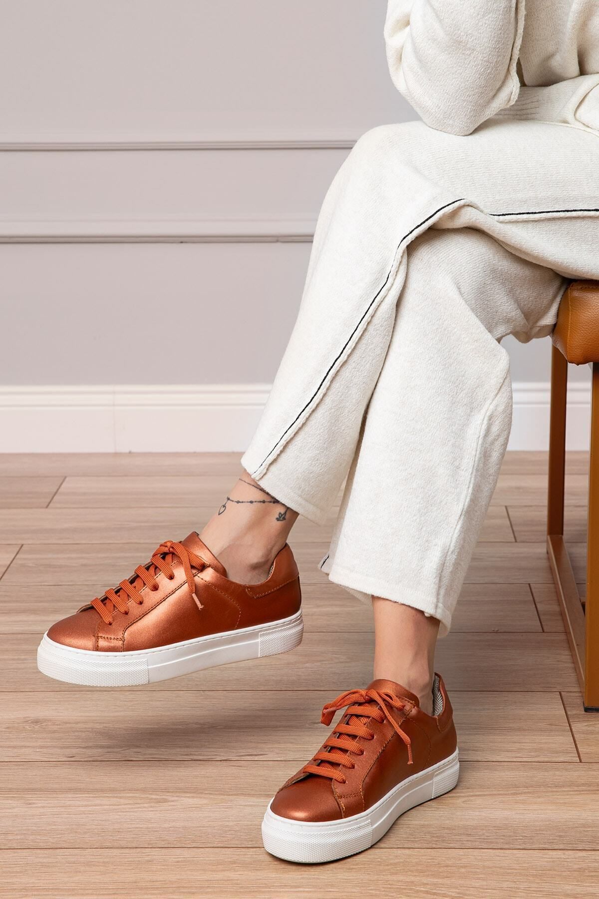 Deery Hakiki Deri Bakır Rengi Sneaker Kadın Ayakkabı