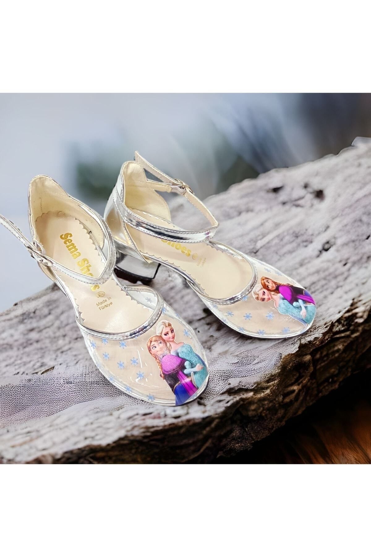 PİNKBLUEKİDSS Elsa Figürlü Topuklu Şeffaf Kız Çocuk Ayakkabısı