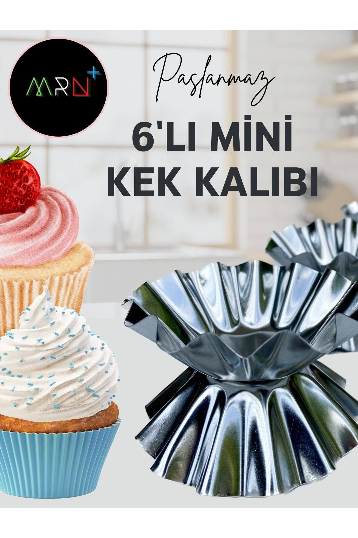 Mirvano 6 Adet Paslanmaz Mini Kek Kalıbı, Cupcake, Tart, Tartolet, Brownie, Topkek, Muffin Kalıbı