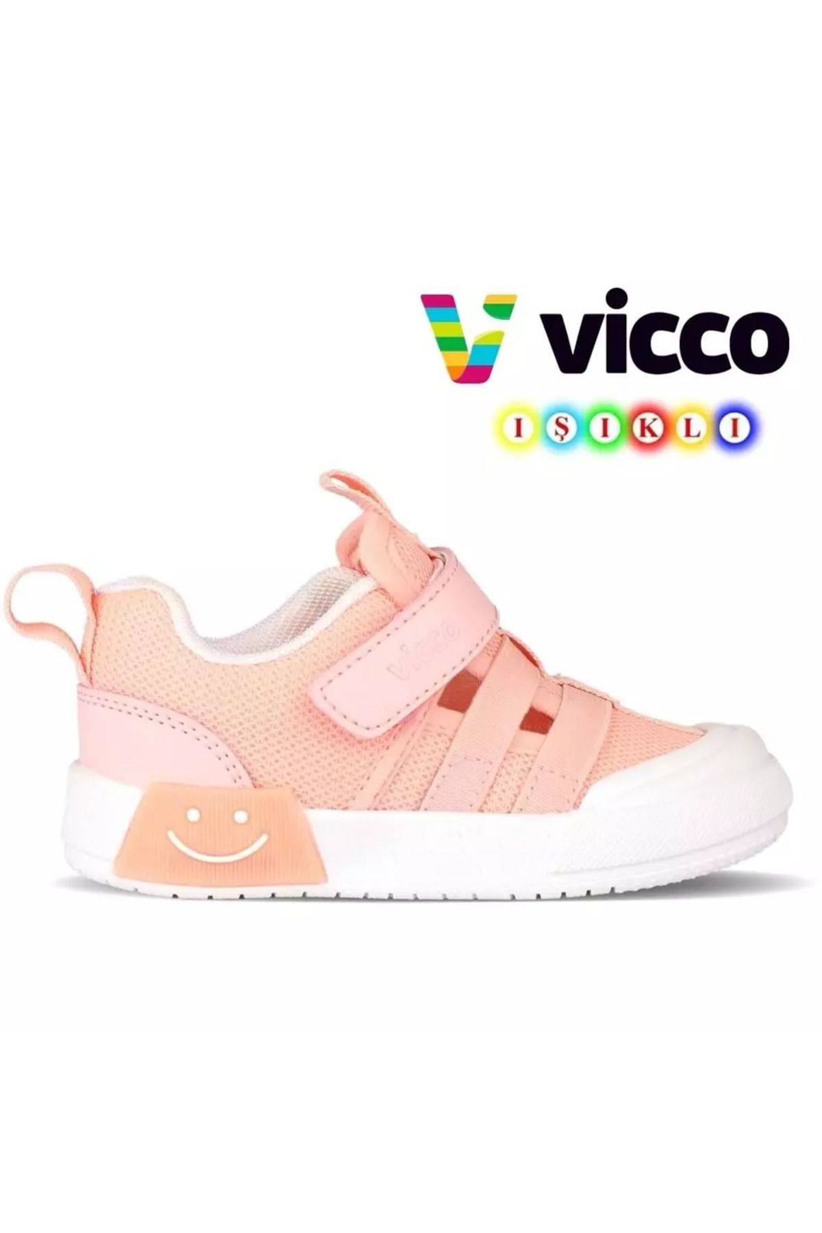 Vicco Momo 346.B24Y.145 Cırtlı Termo Kaymaz Taban Işıklı Çocuk Spor Ayakkabı PUDRA