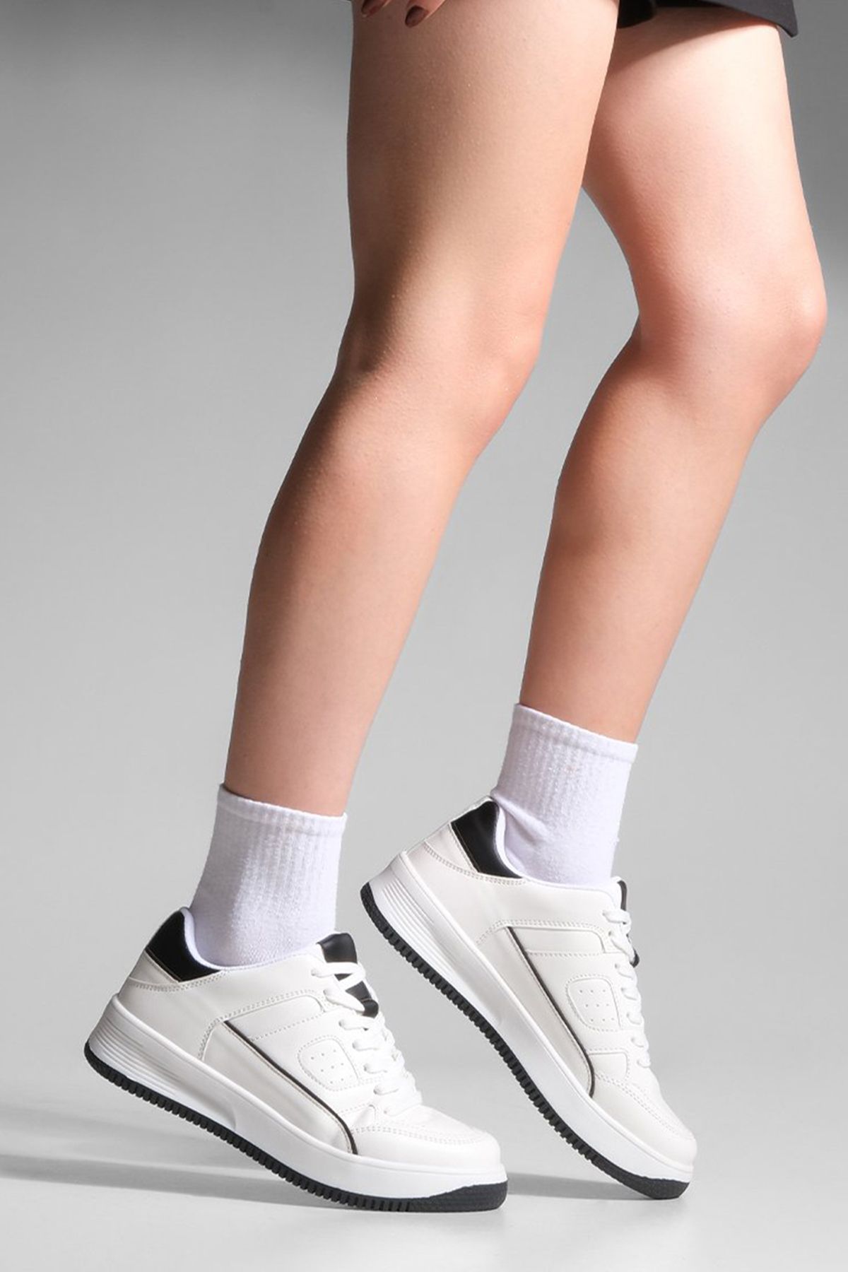 Marjin Kadın Sneaker Yüksek Taban Bağcıklı Spor Ayakkabı Sitas Beyaz