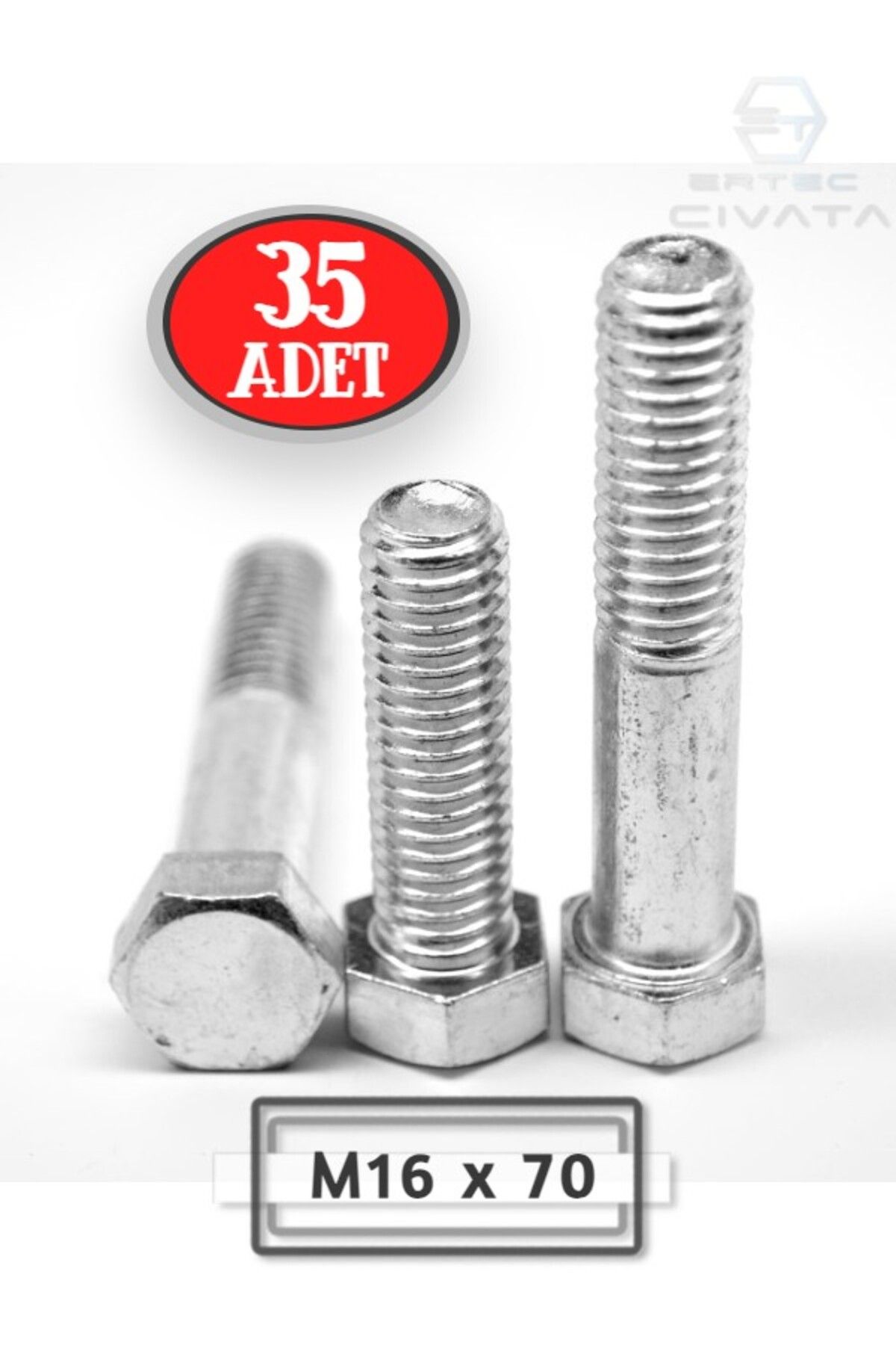 ERTEC M16x70 ÇELİK CİVATA 8.8 ANAHTAR BAŞLI GALVANİZ ALTIKÖŞE DIN931 40 AD.