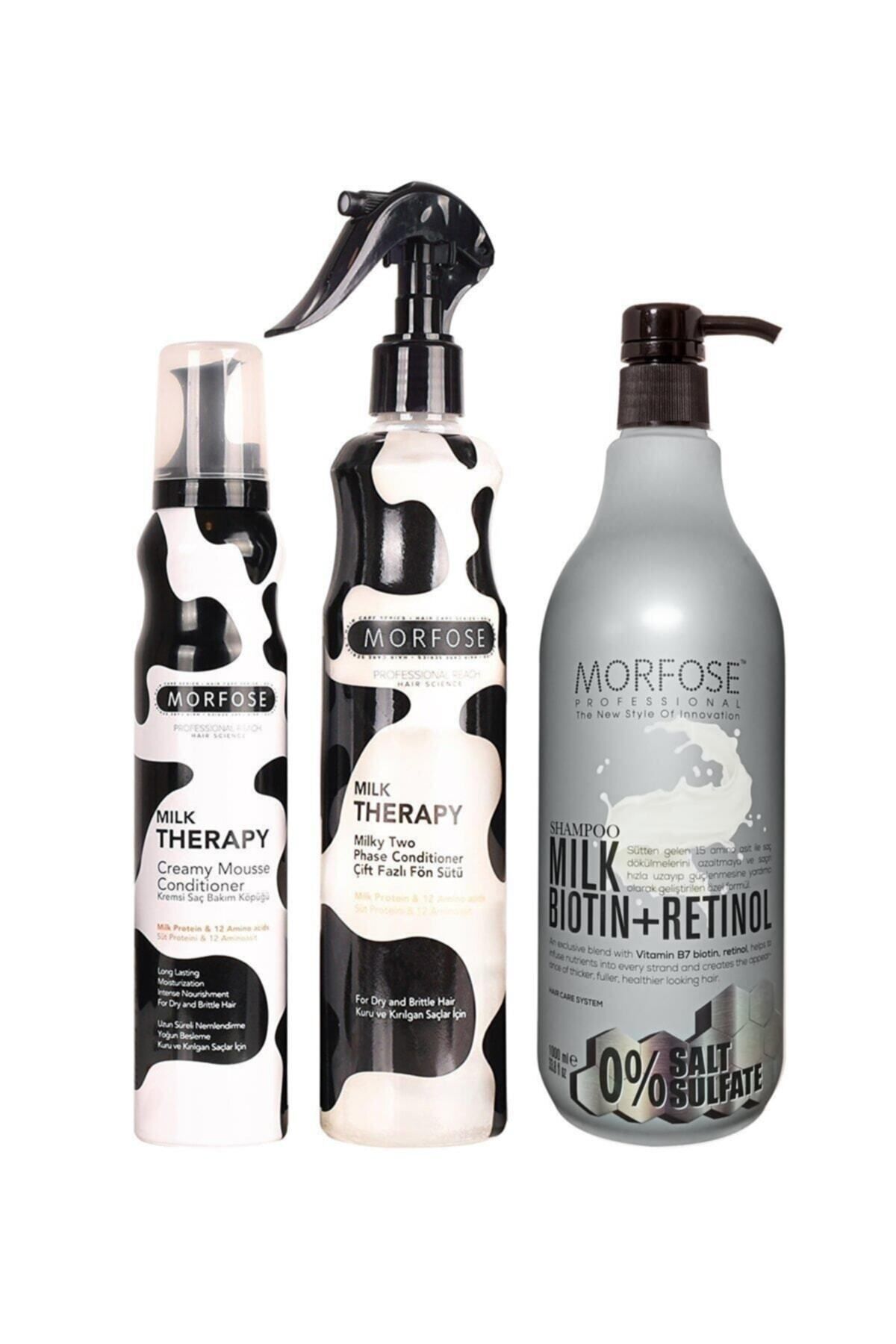 Morfose Sülfatsız Milk Biotin+retinol Içerikli Tuzsuz Şampuanı 3'lü Saç Bakım Seti