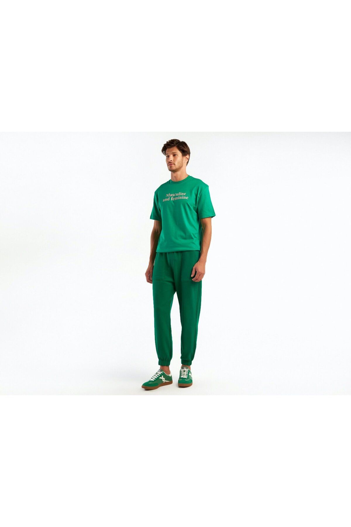 United Colors of Benetton Erkek Yeşil %100 Koton Büzgü Paça Eşofman Altı