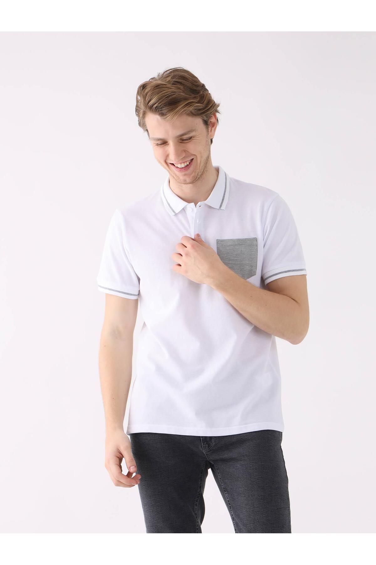 Dufy Beyaz Erkek Slim Fit Düz Polo Yaka Tshirt - 82801