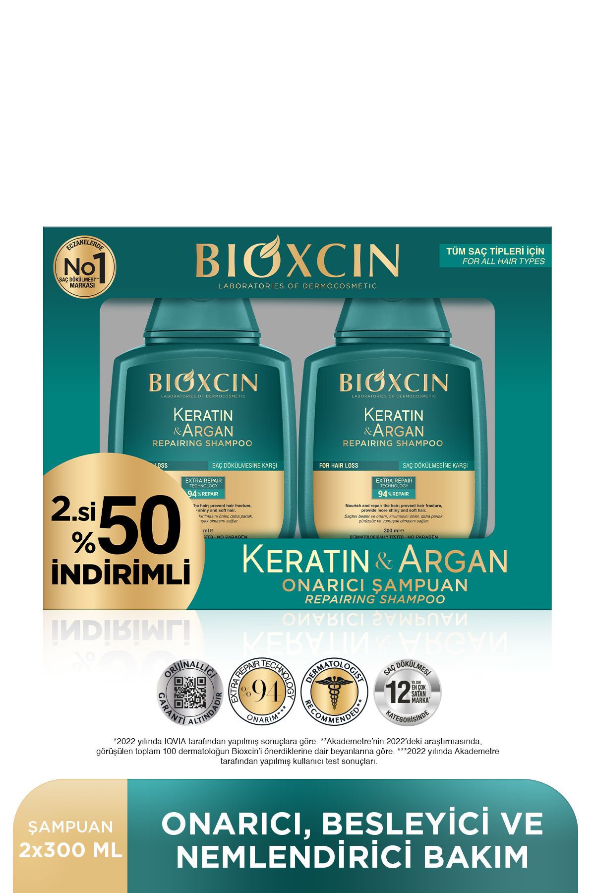Bioxcin Keratin & Argan Onarıcı Şampuan 300 Ml - Yıpranmış Ve Hasar Görmüş Saçlar 2 Li Avantaj Set