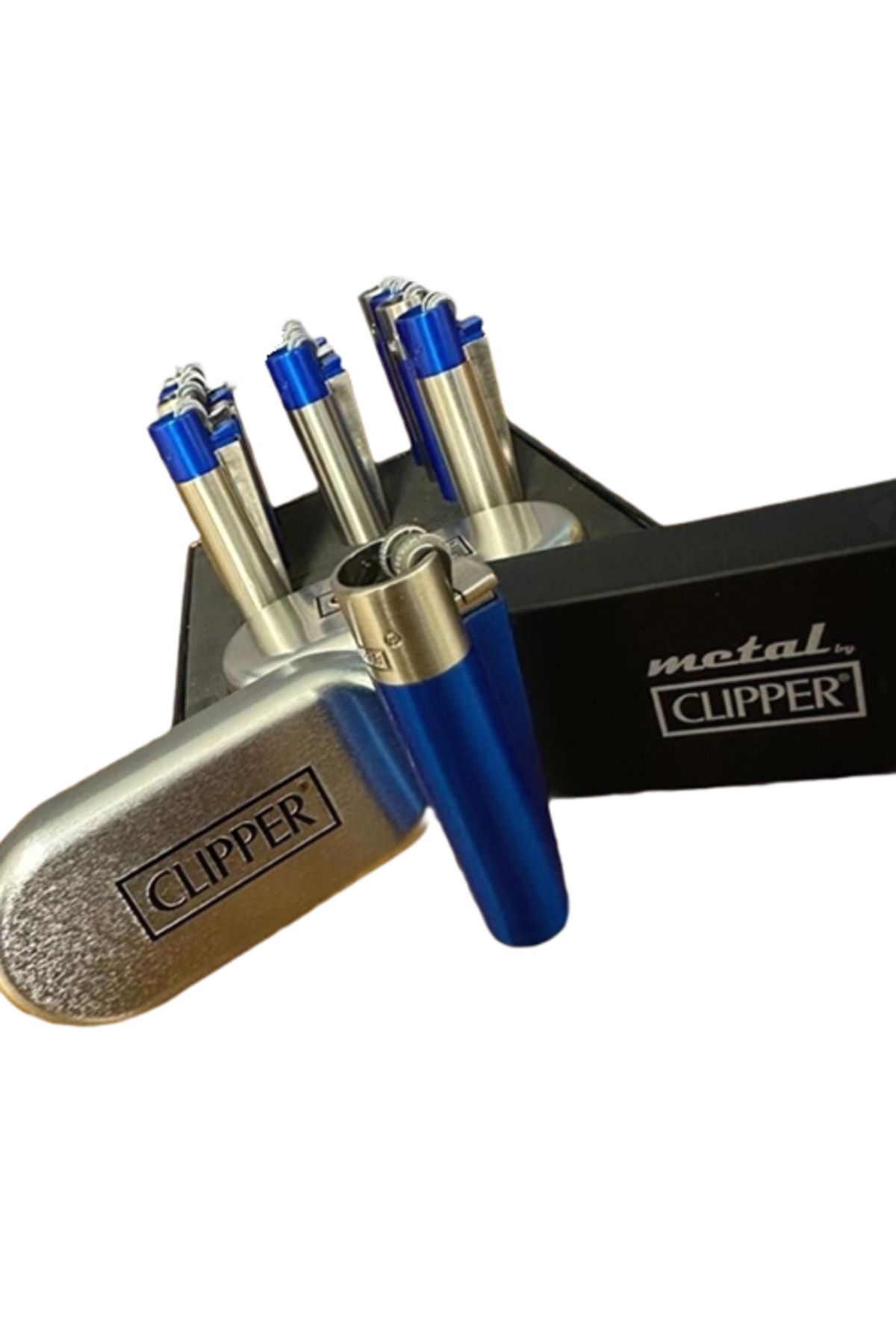 Clipper Full Metal Özel Seri İki Renkli Çakmak MAVİ- Gümüş Sevgililer Gününe Özel