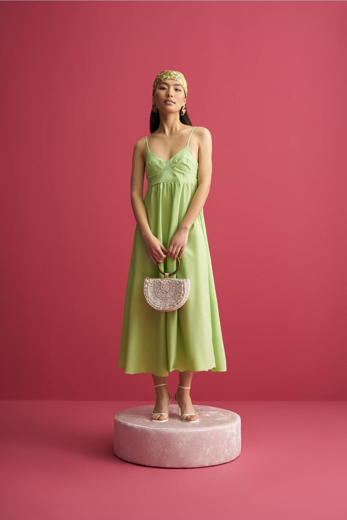Mathilda By Çiğdem Bilici Yeşil Askılı Poplin Elbise