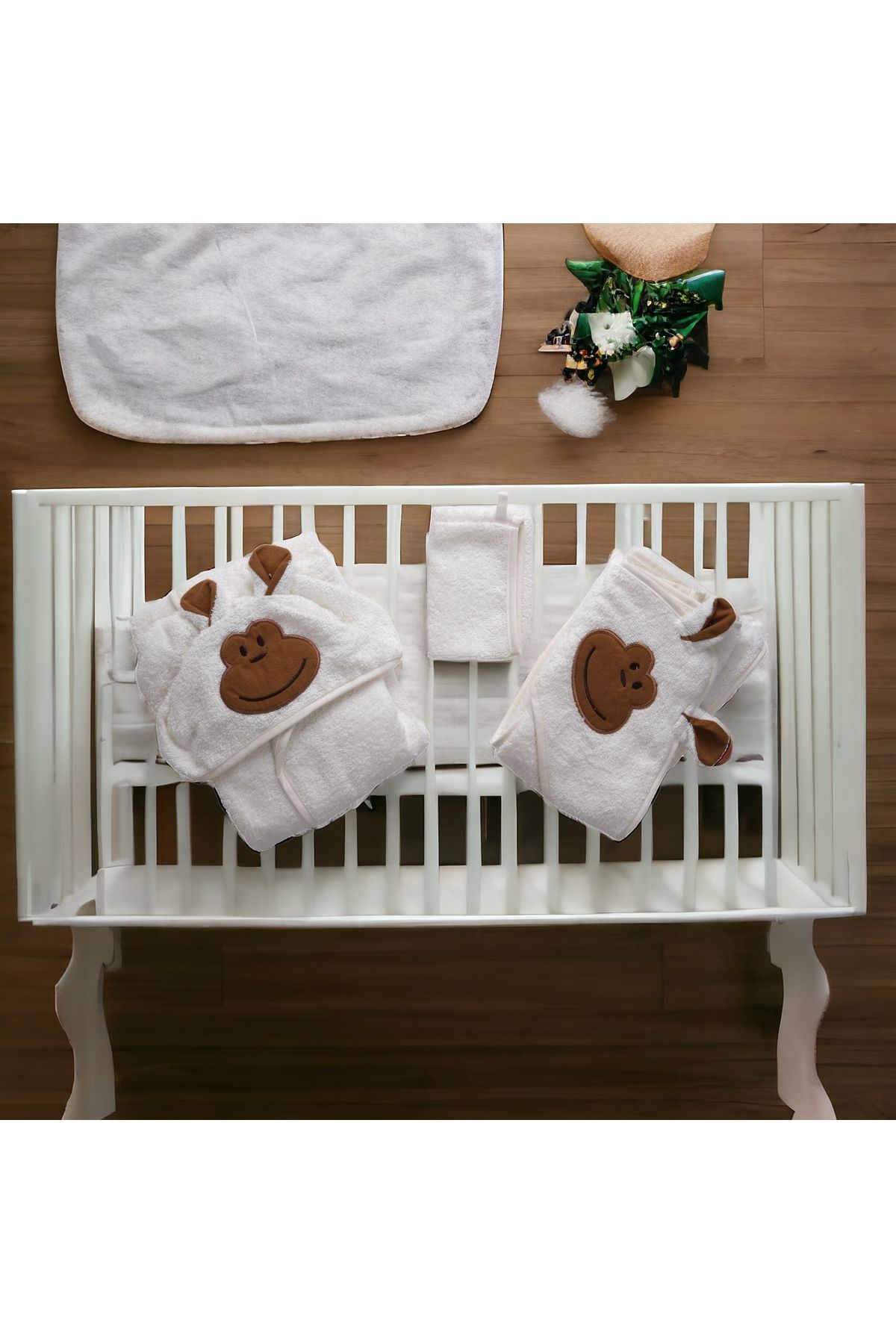 Kidboo Premium Seri 3 Parça %100 Pamuk Organik Bebek Bornoz Seti Unisex( 0-3 Yaş ) KUTULU