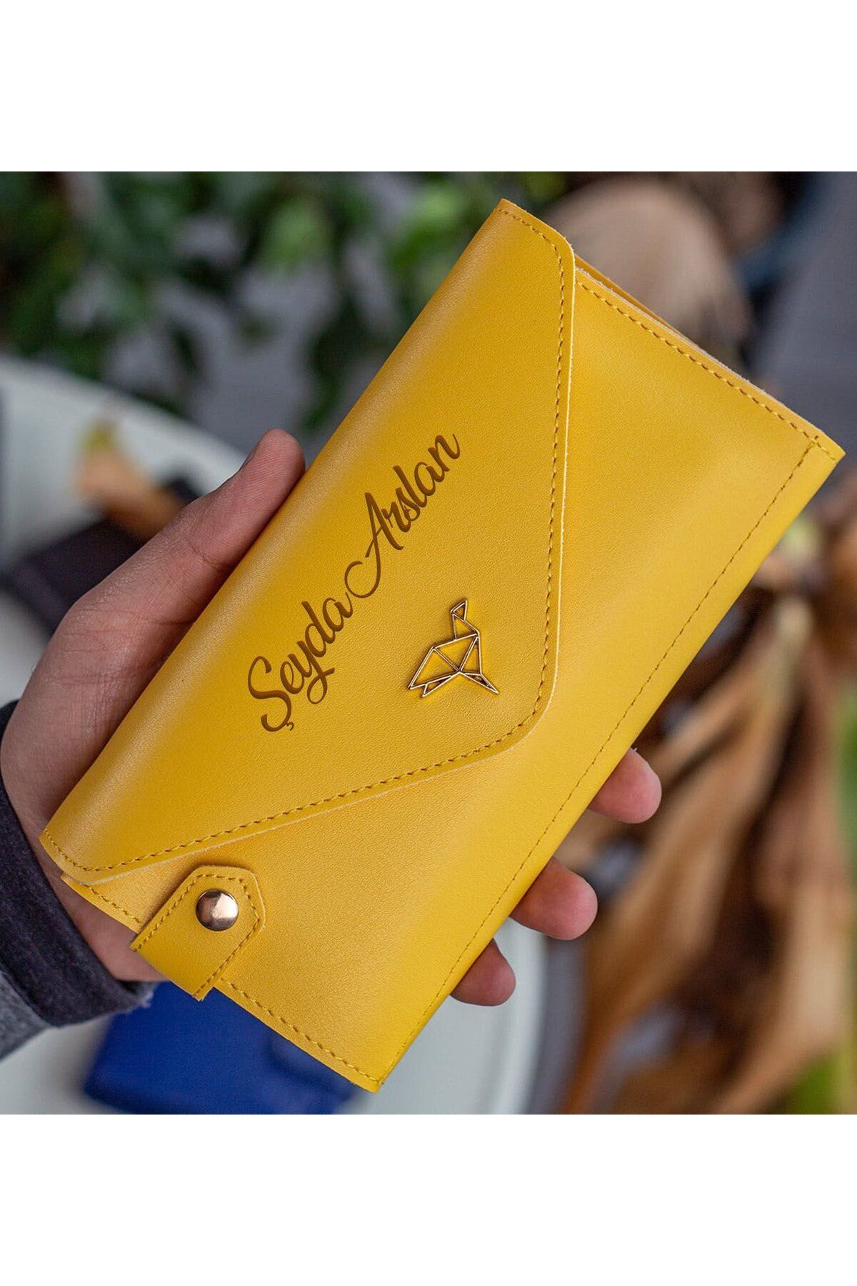 Bk Gift Kişiye Özel İsimli Telefon ve Bozuk Para Bölmeli Zarf Model Sarı Kadın Cüzdanı, Sevgiliye He