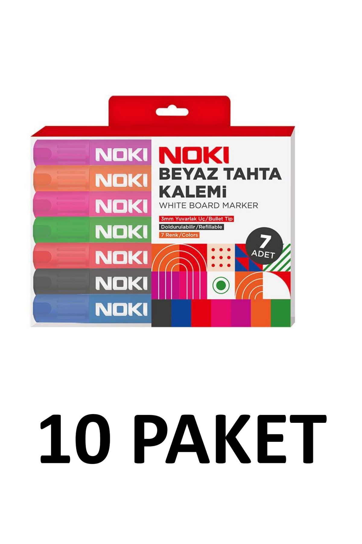 Noki 10 Paket Doldurulabilir Beyaz Tahta Kalemi 7 Renkli Set