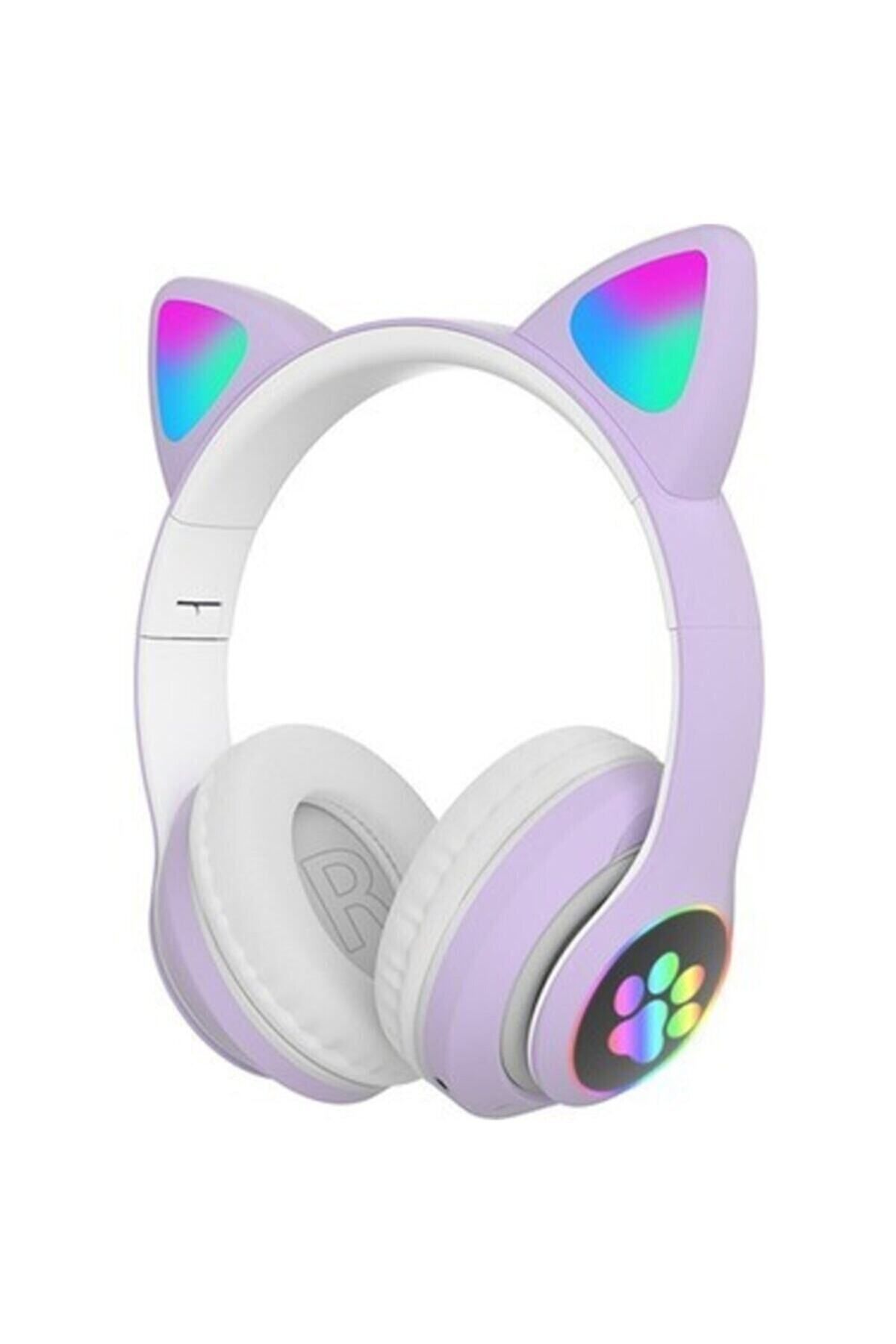 Branzino Bluetooth Kablosuz Kulaküstü Kedi Desenli Şık Renkli Sevimli Kulaklık Hafıza Kart Ve Aux Girişli