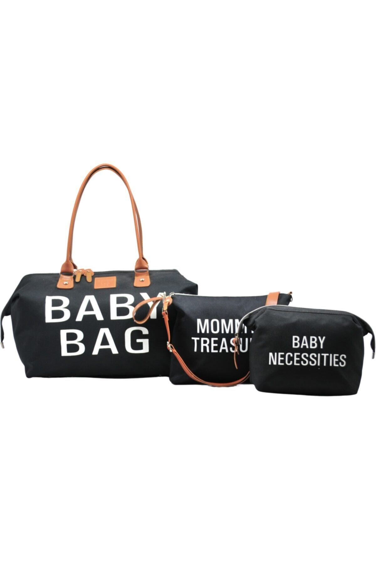Babysi Baby Bag Tasarım 3 Lü Set Siyah Anne Bebek Bakım Ve Kadın Çantası