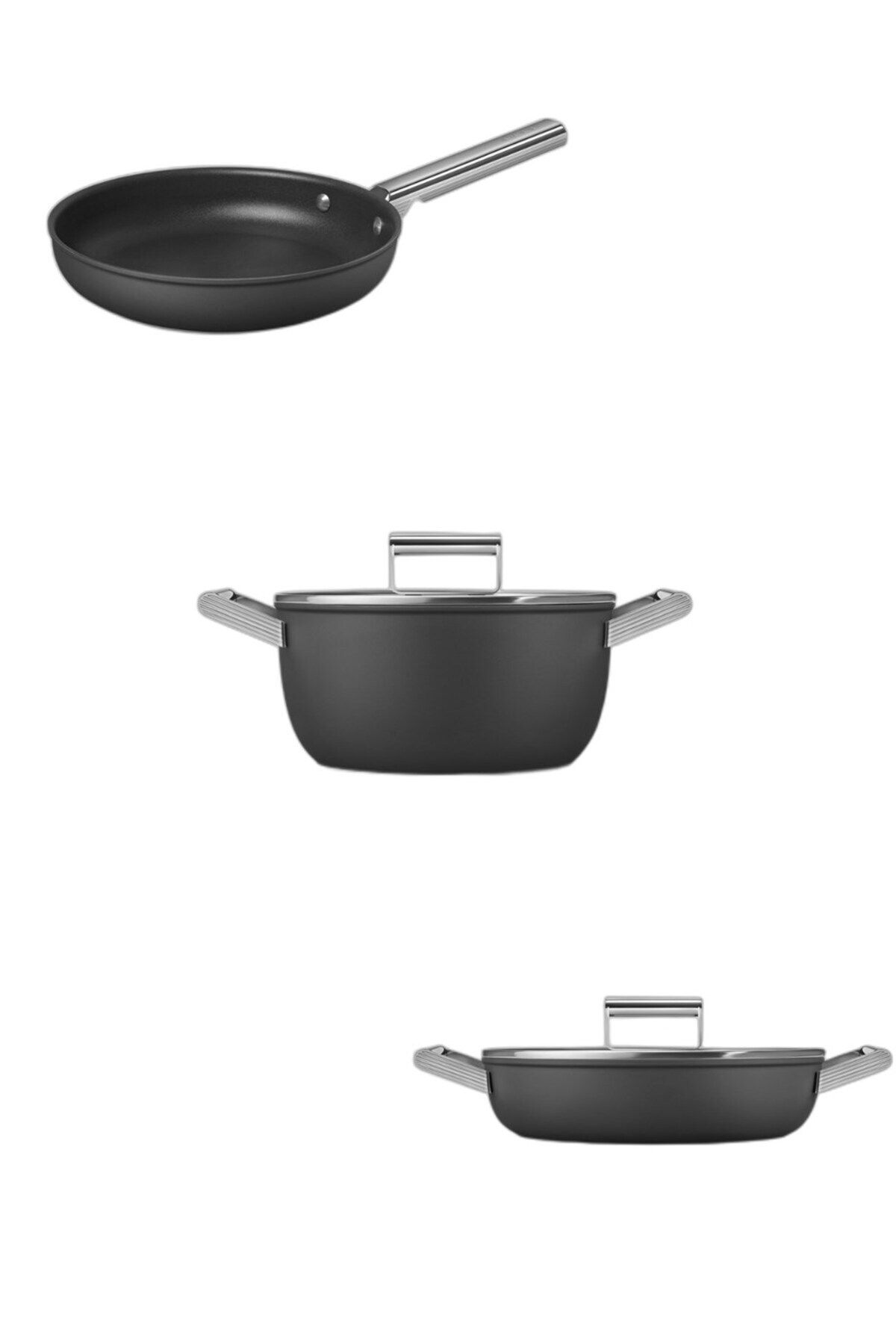 Smeg Cookware 50's Style Siyah 3'lü Tencere, Tava, Pilav Tenceresi