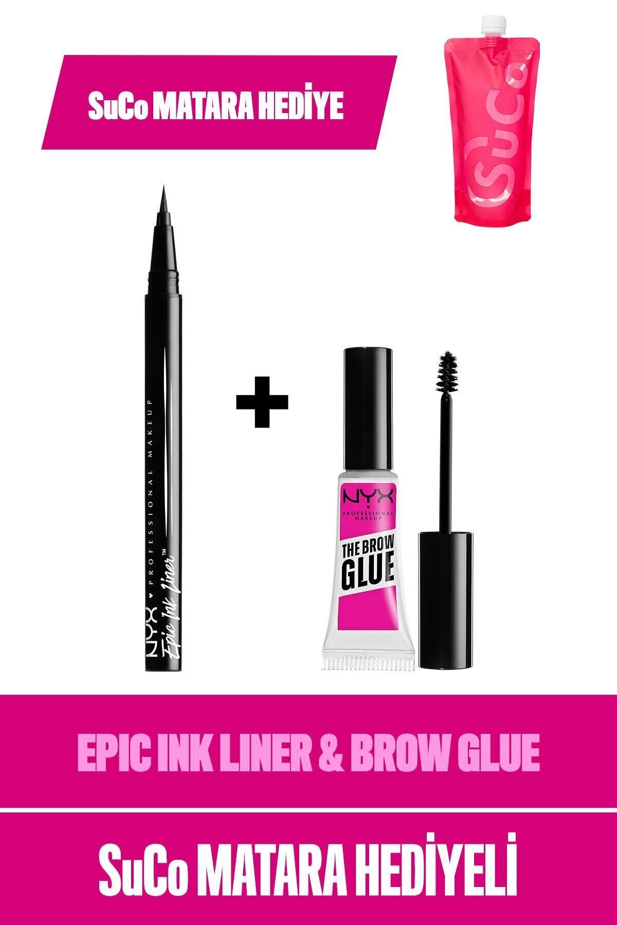 NYX Professional Makeup Epic Ink Siyah Eyeliner & The Brow Glue Kaş Sabitleyici Maskara & Suco Matara