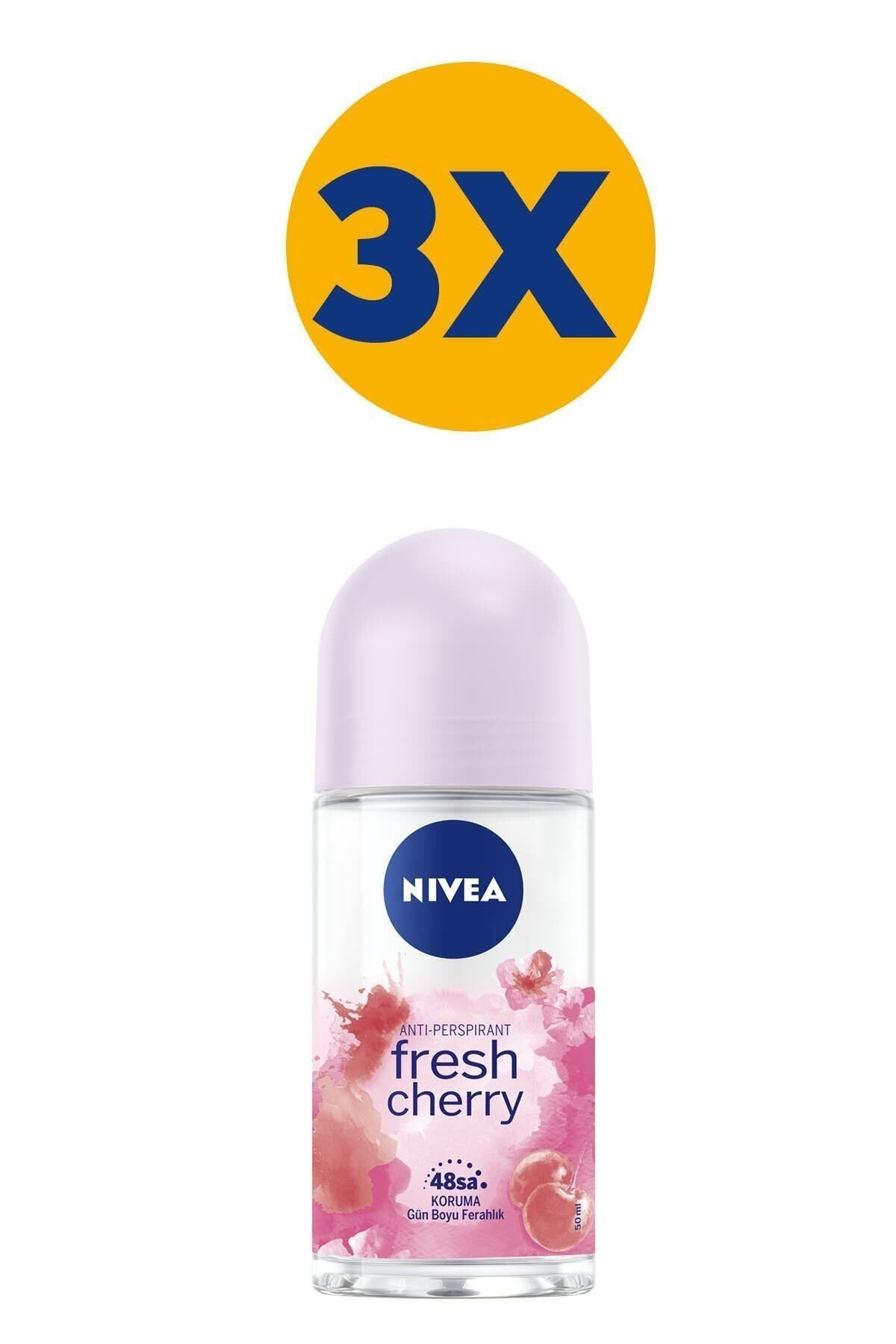 NIVEA Kadın Roll On Deodorant Fresh Cherry, 48 Saat Anti-perspirant Koruma 50ml X3 Adet