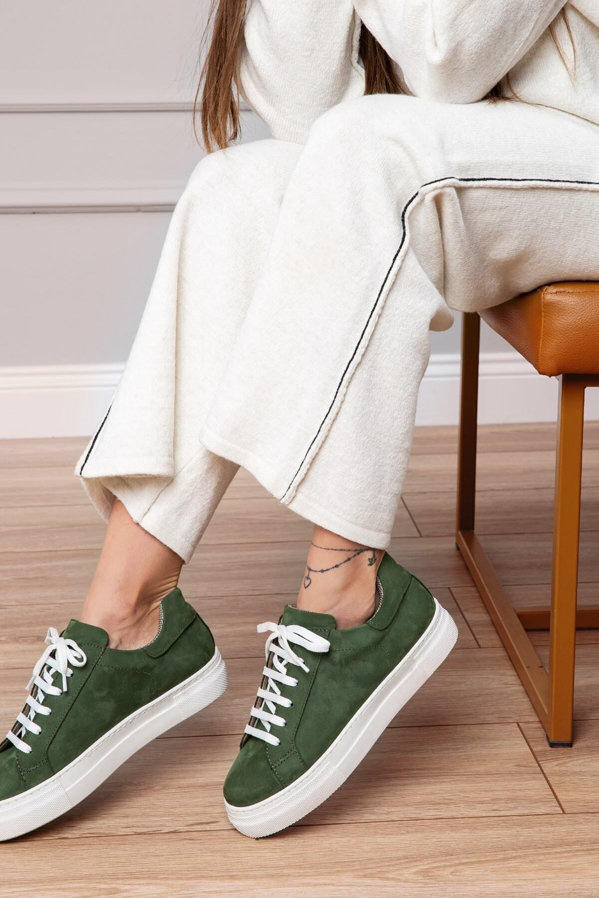 Deery Hakiki Süet Yeşil Sneaker Kadın Ayakkabı